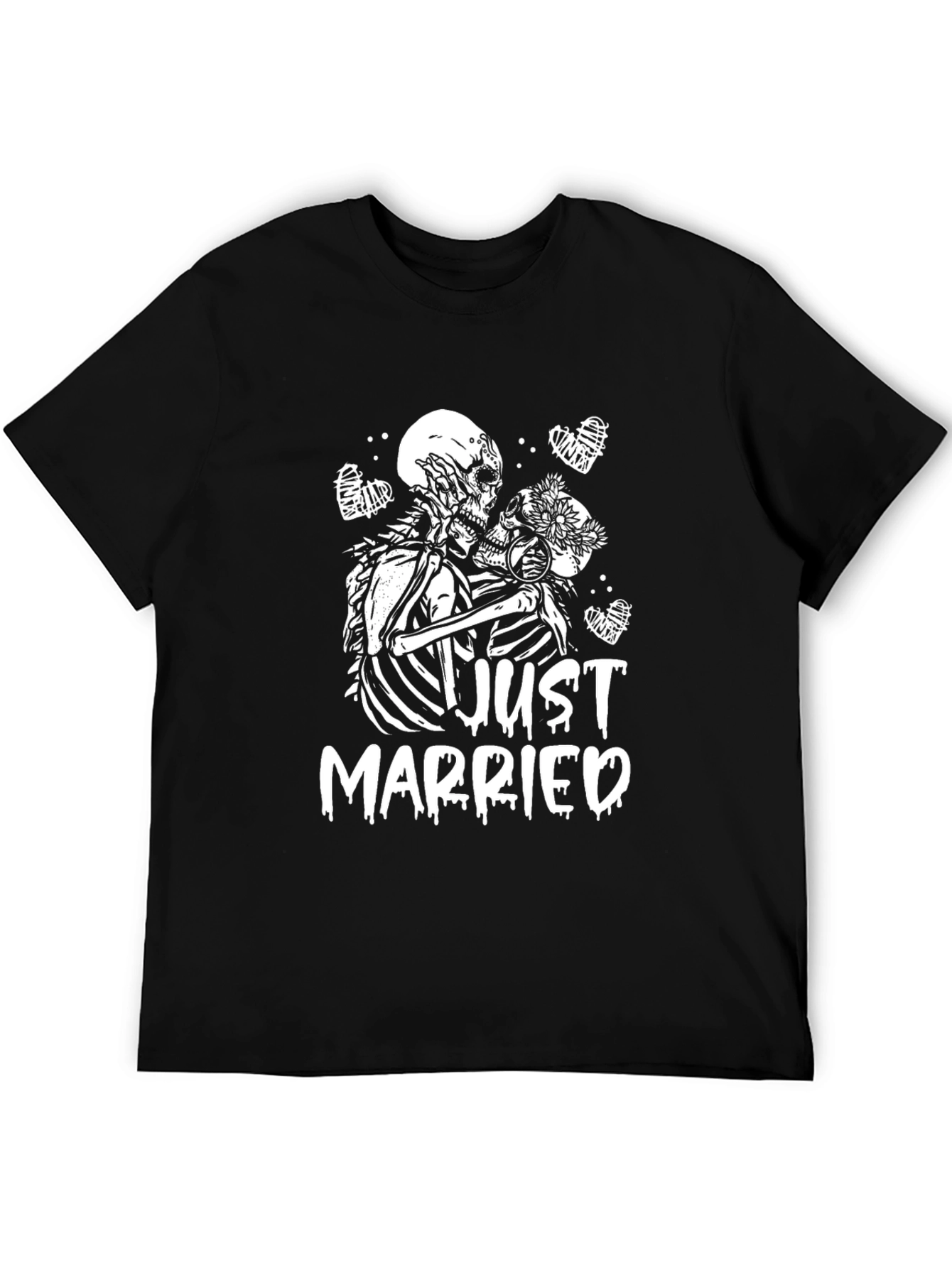 Just Married Skeleton Couple Graphic Tee