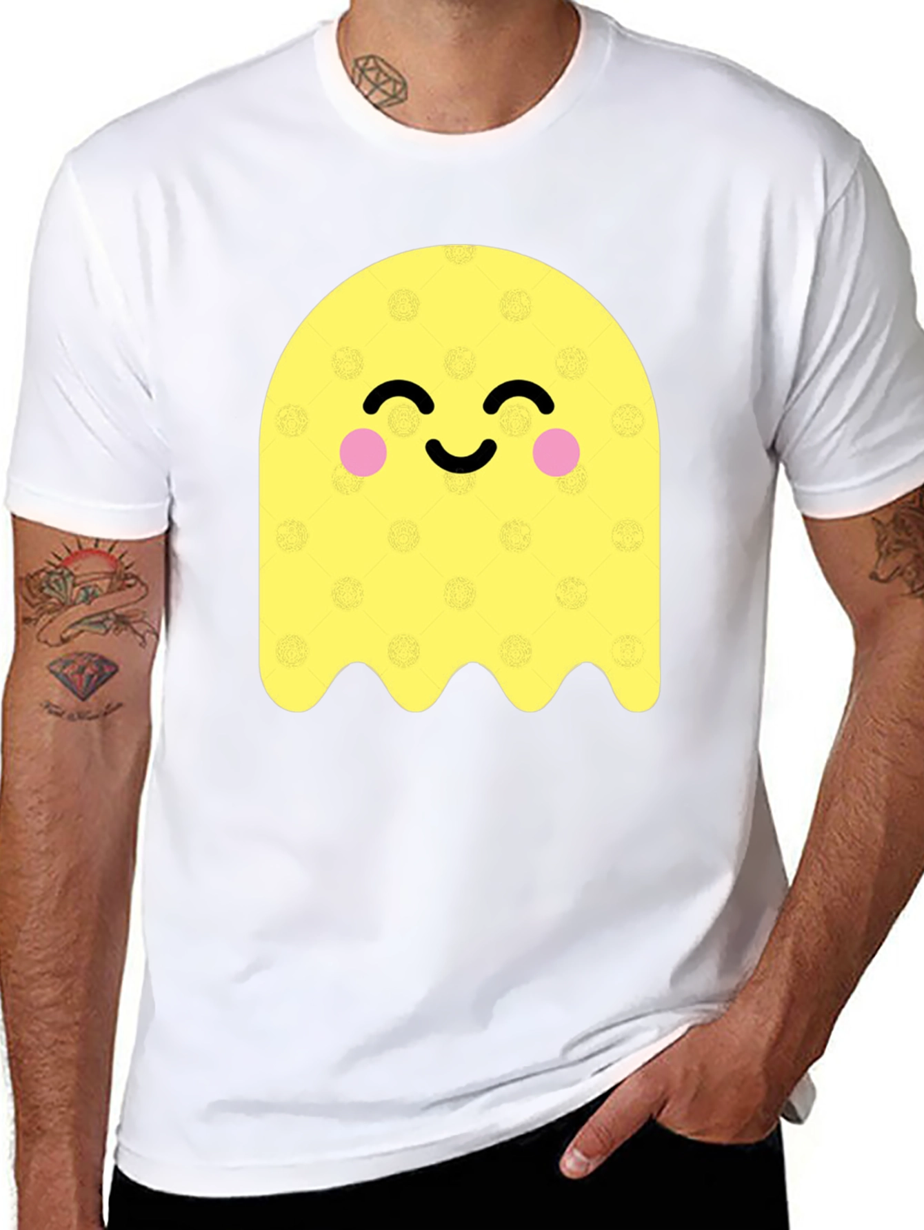 Cute Ghost Graphic Tee - Black Cotton Blend T-Shirt