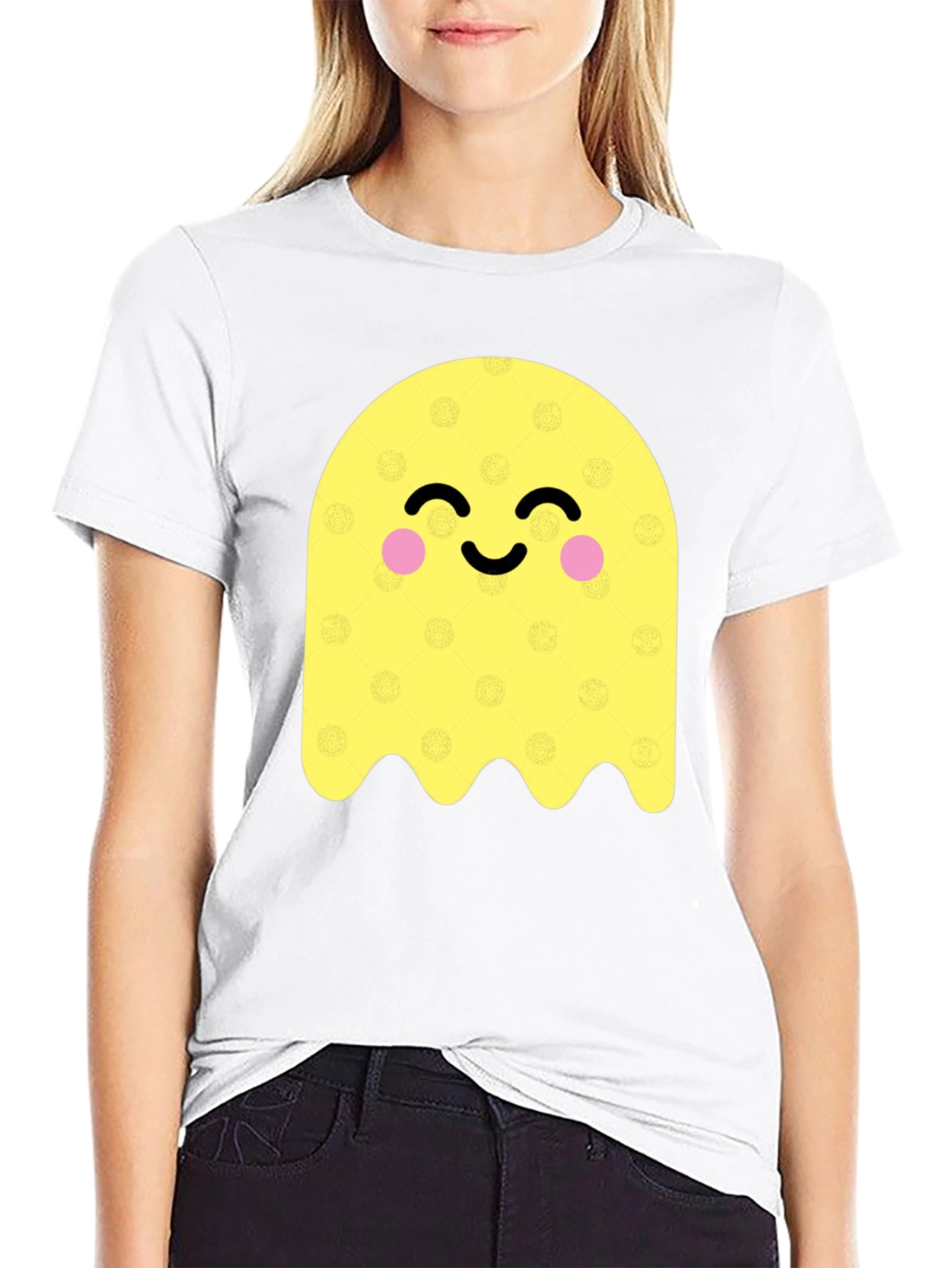 Cute Ghost Graphic Tee - Black Cotton Blend T-Shirt