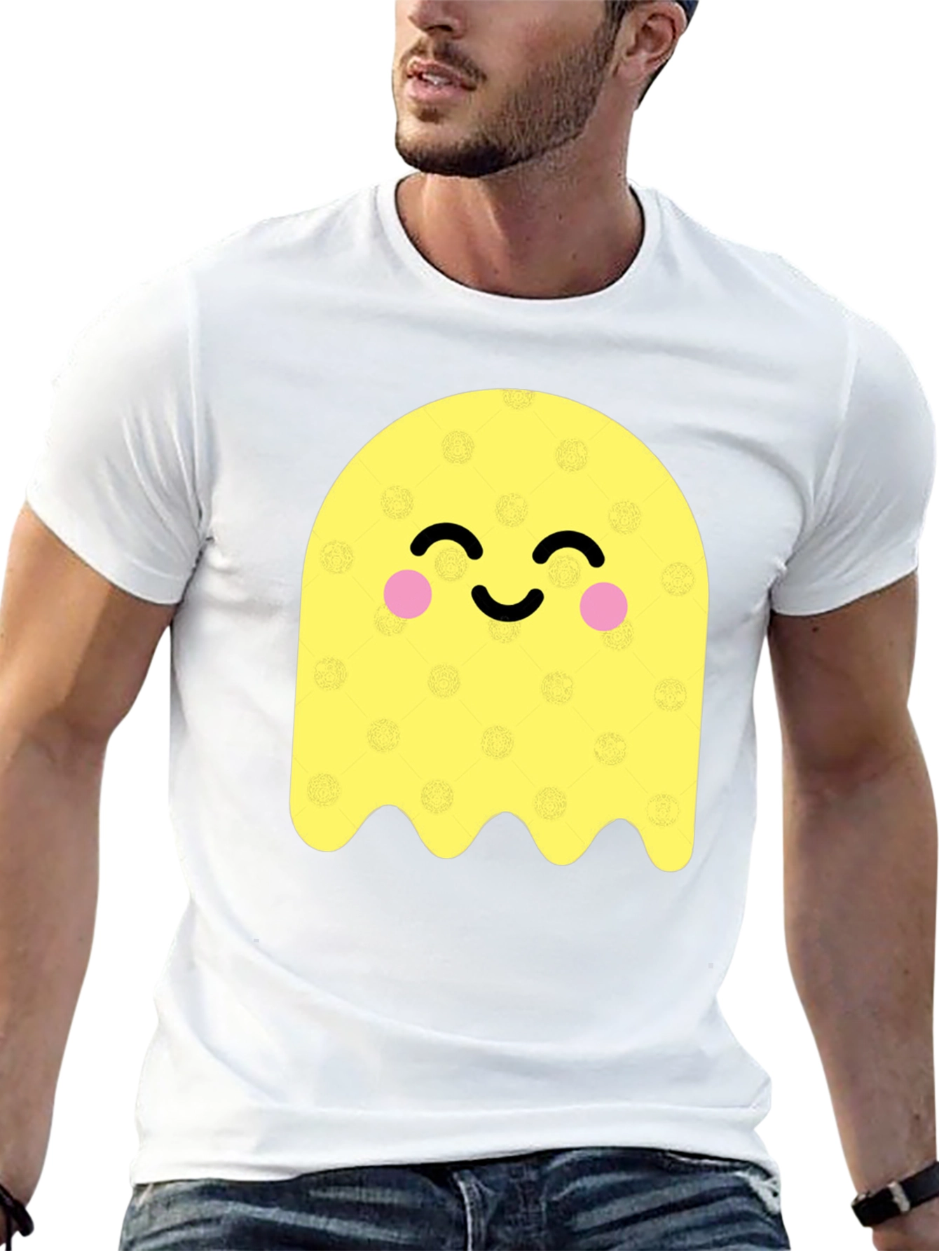 Cute Ghost Graphic Tee - Black Cotton Blend T-Shirt