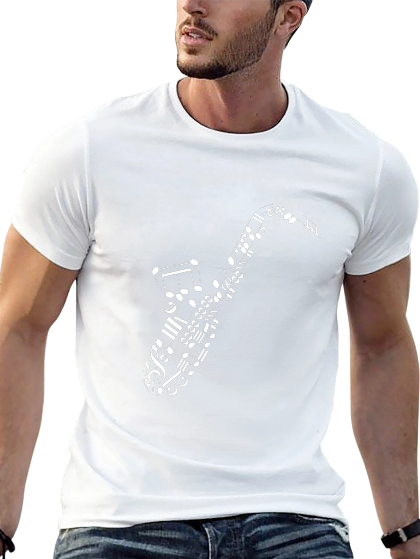 Saxophone Music Note Graphic Black T-Shirt