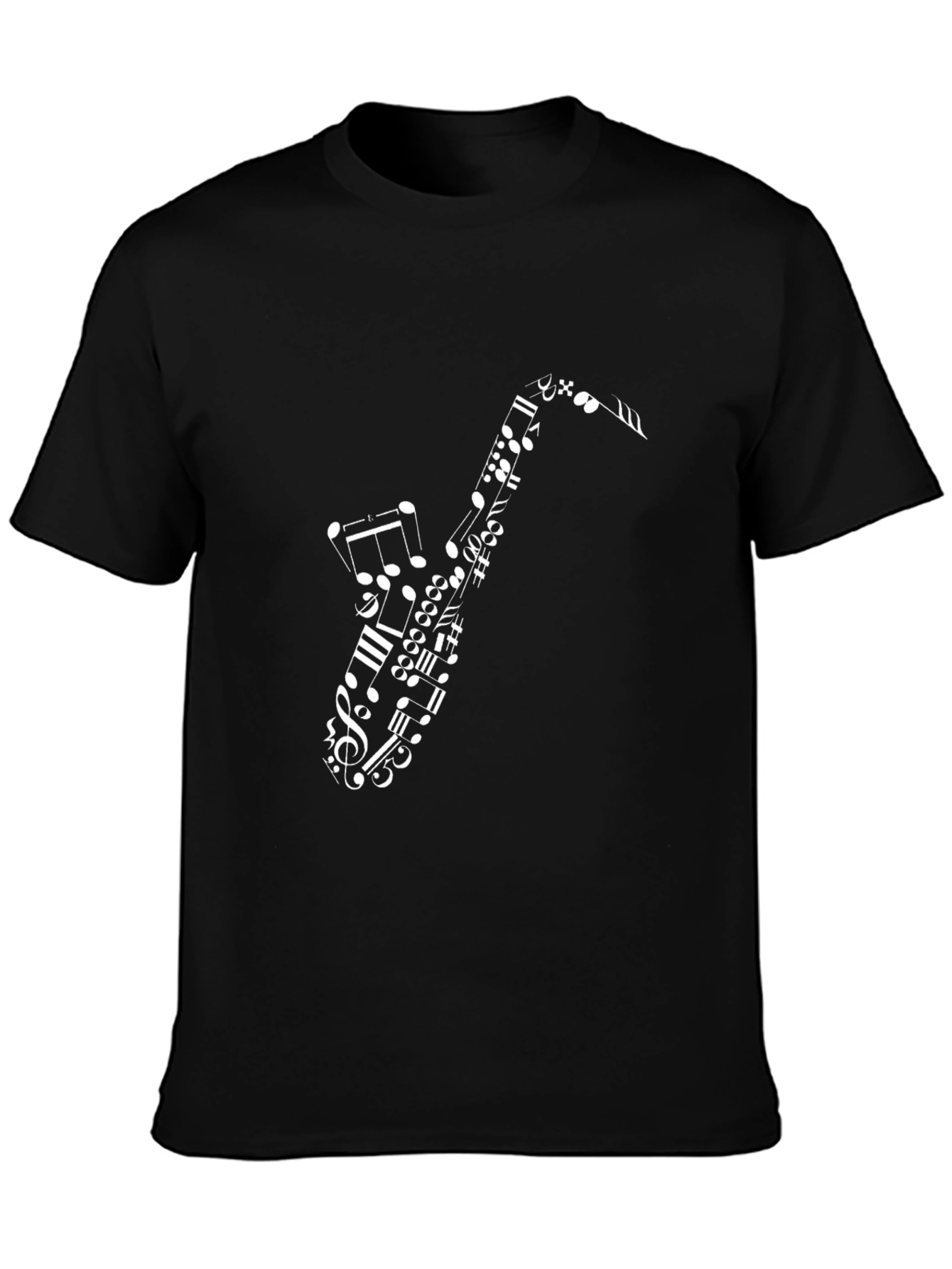 Saxophone Music Note Graphic Black T-Shirt