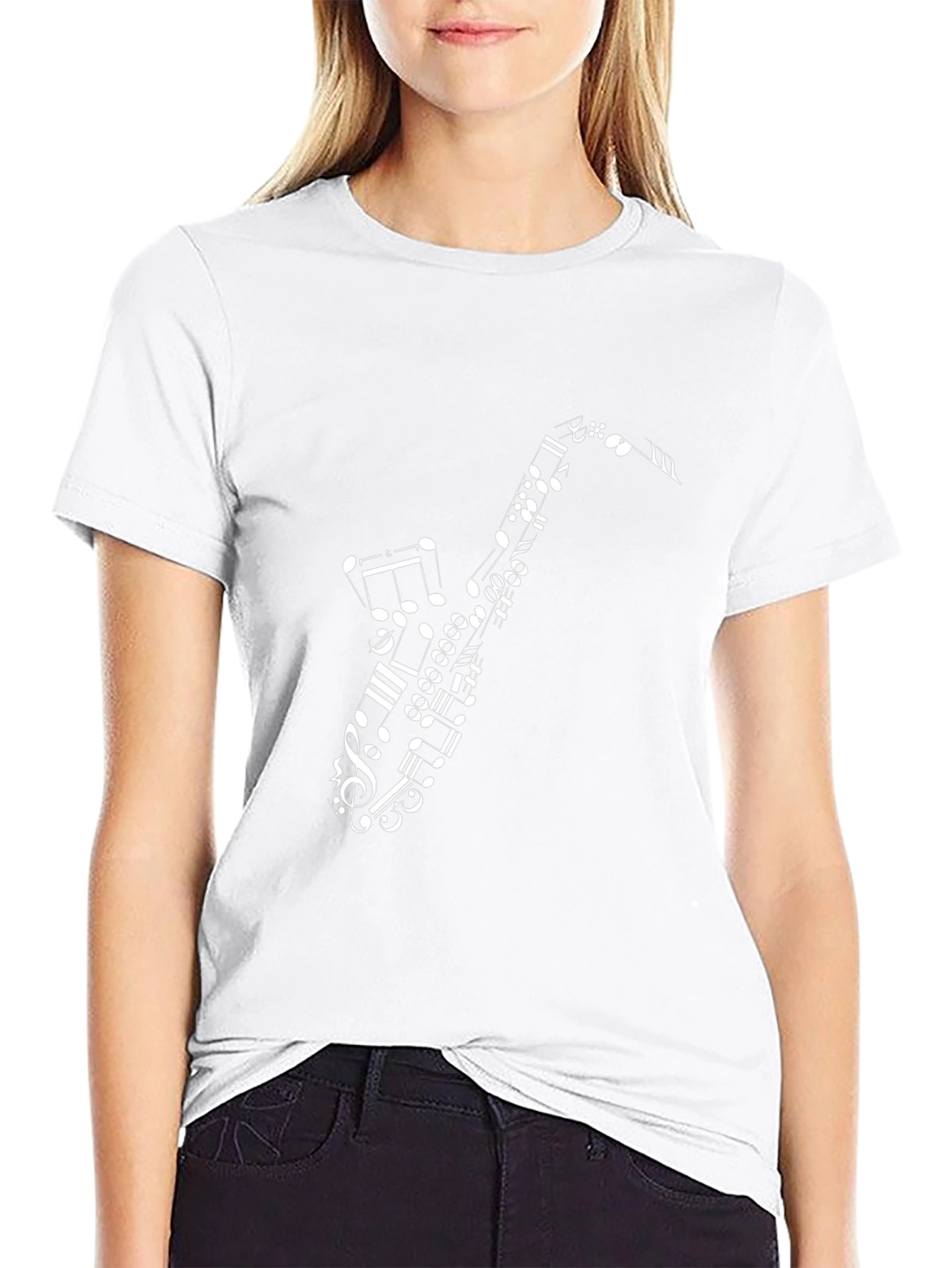 Saxophone Music Note Graphic Black T-Shirt