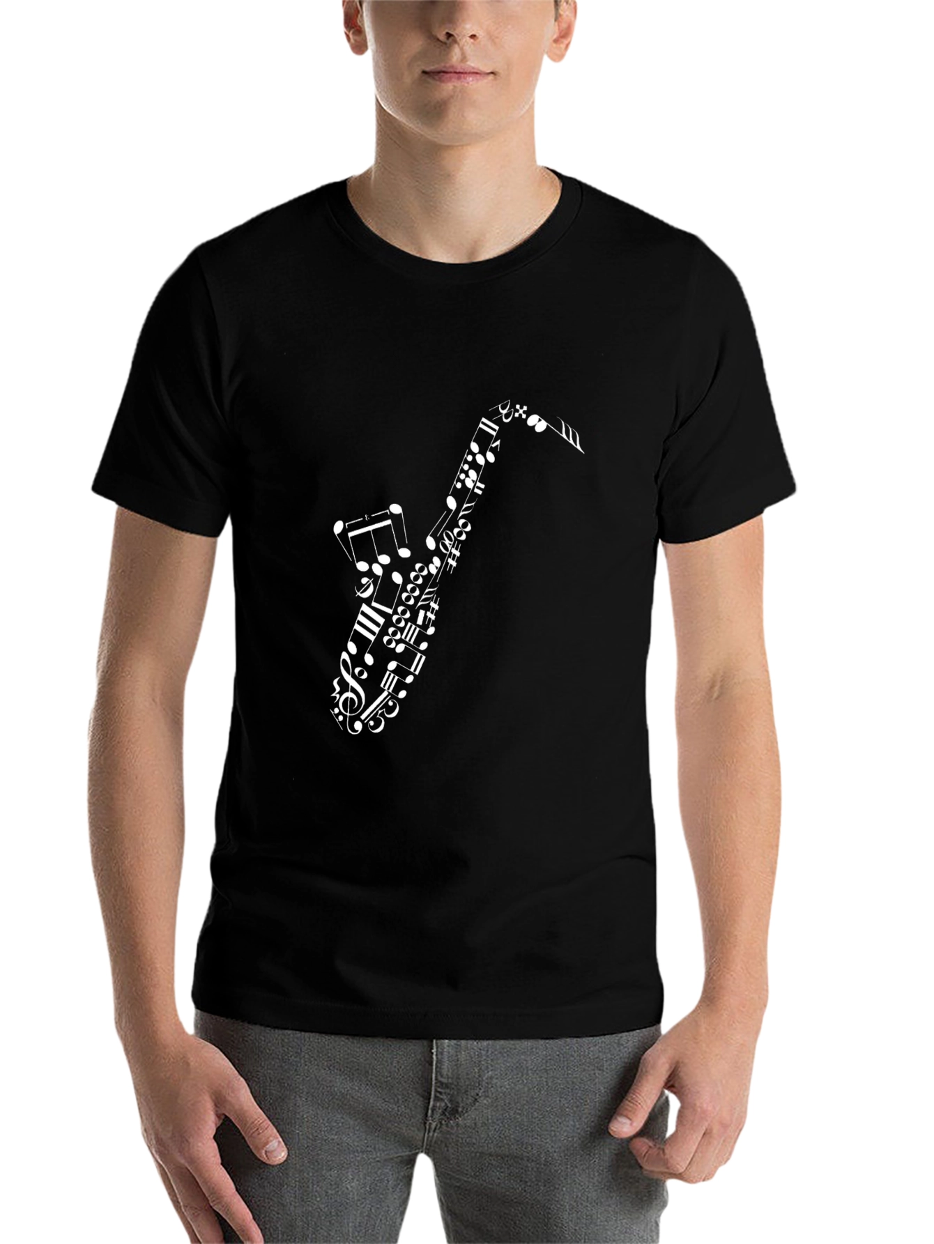 Saxophone Music Note Graphic Black T-Shirt