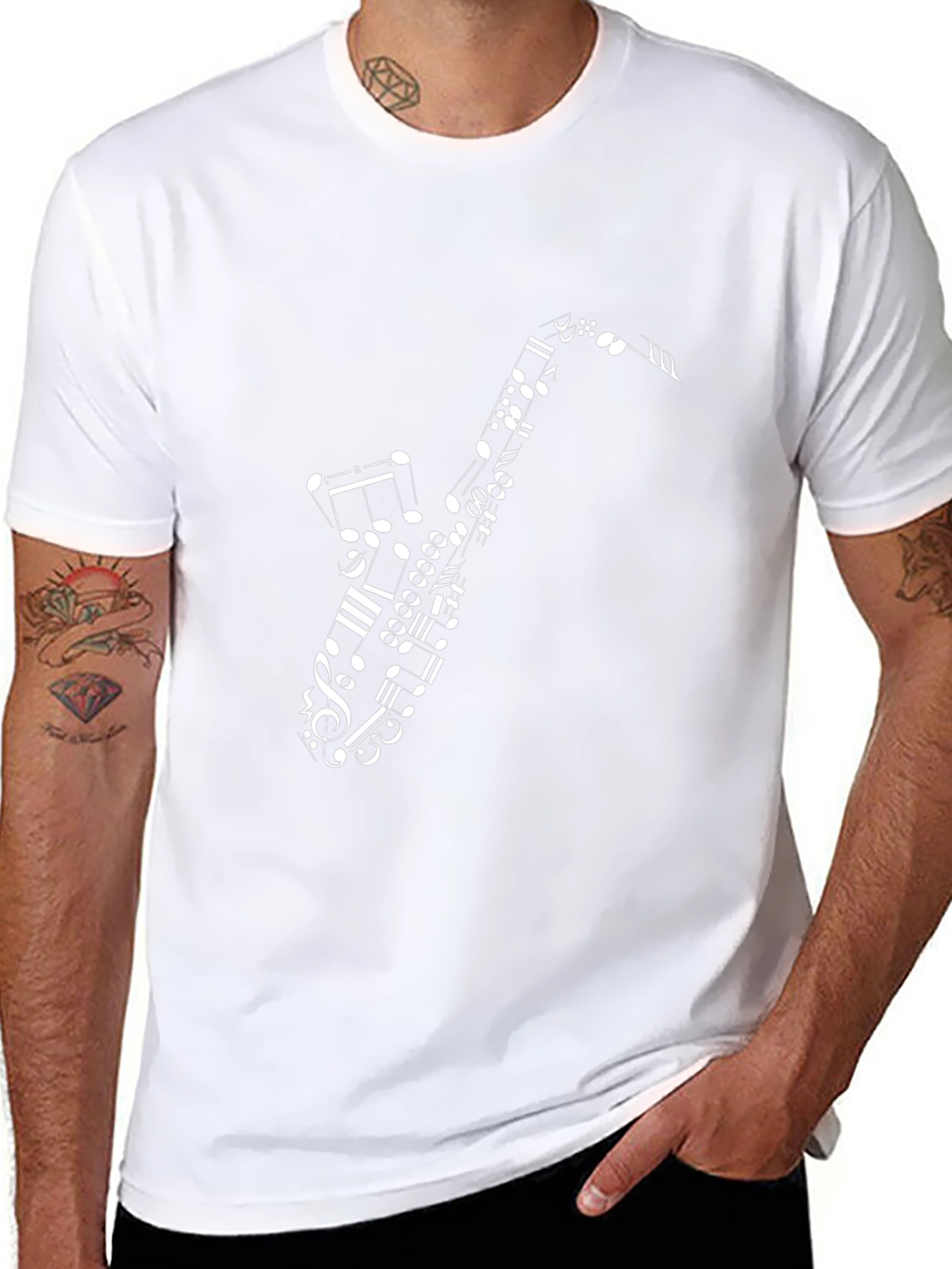 Saxophone Music Note Graphic Black T-Shirt