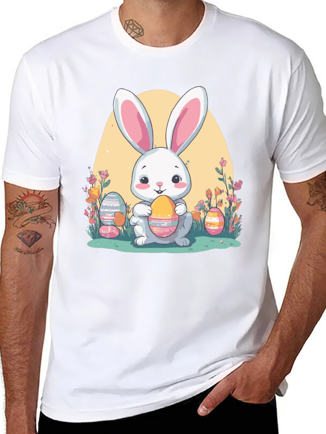 Easter Bunny T-Shirt: Cute Rabbit Holding Eggs