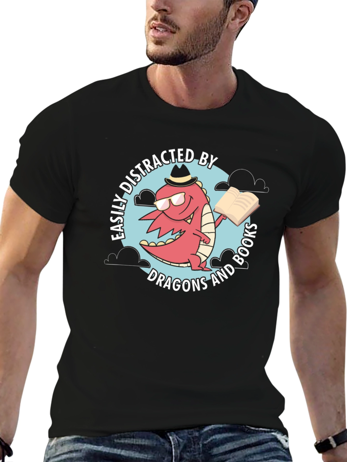 Dragon & Books Tee - Easily Distracted Novelty Shirt