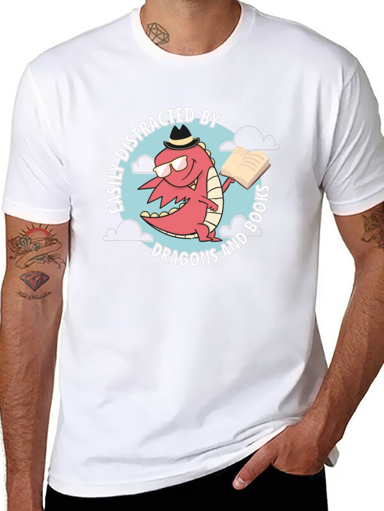 Dragon & Books Tee - Easily Distracted Novelty Shirt
