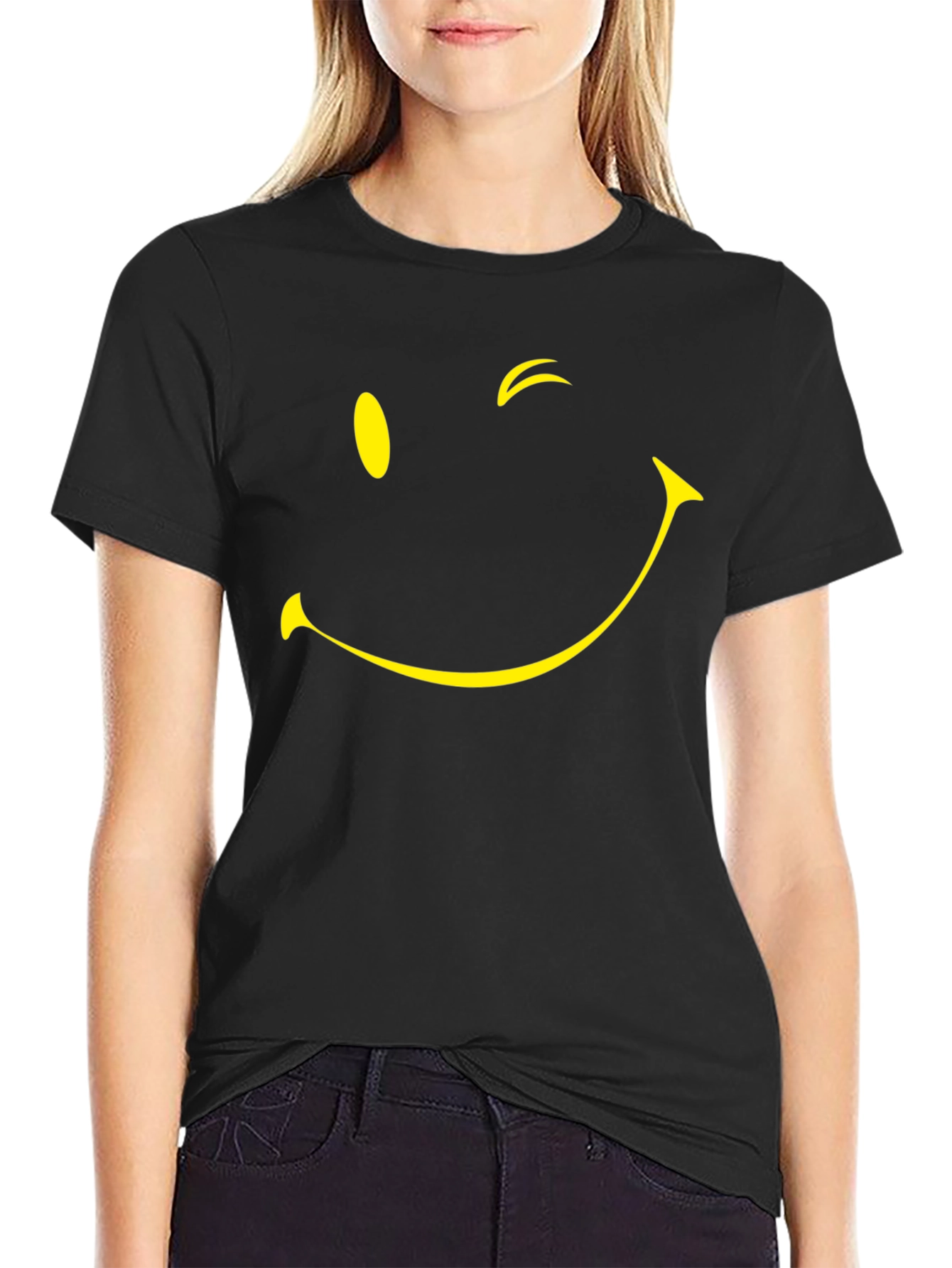 Winking Smiley Face Black T-Shirt