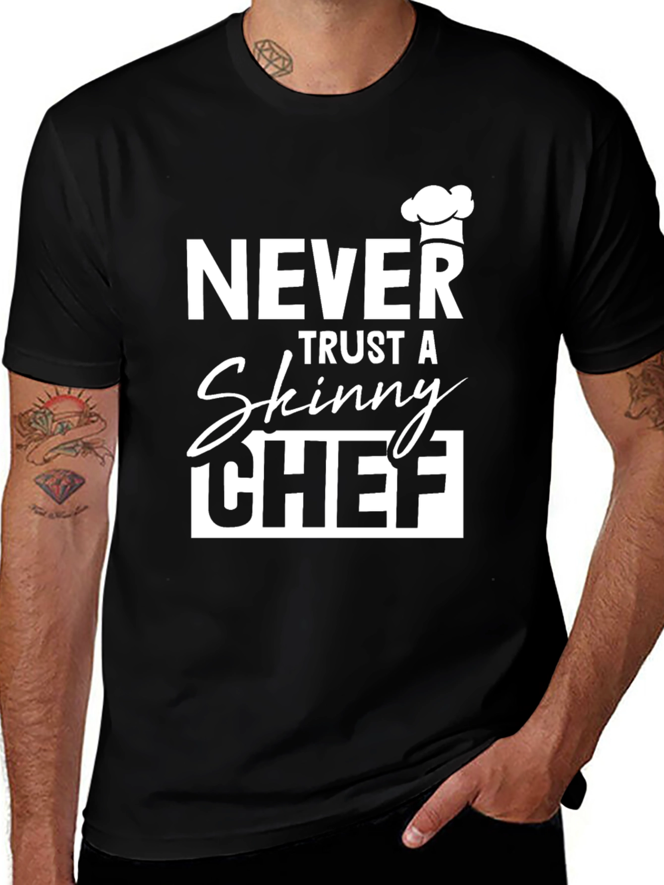Never Trust a Skinny Chef Graphic T-Shirt - Black