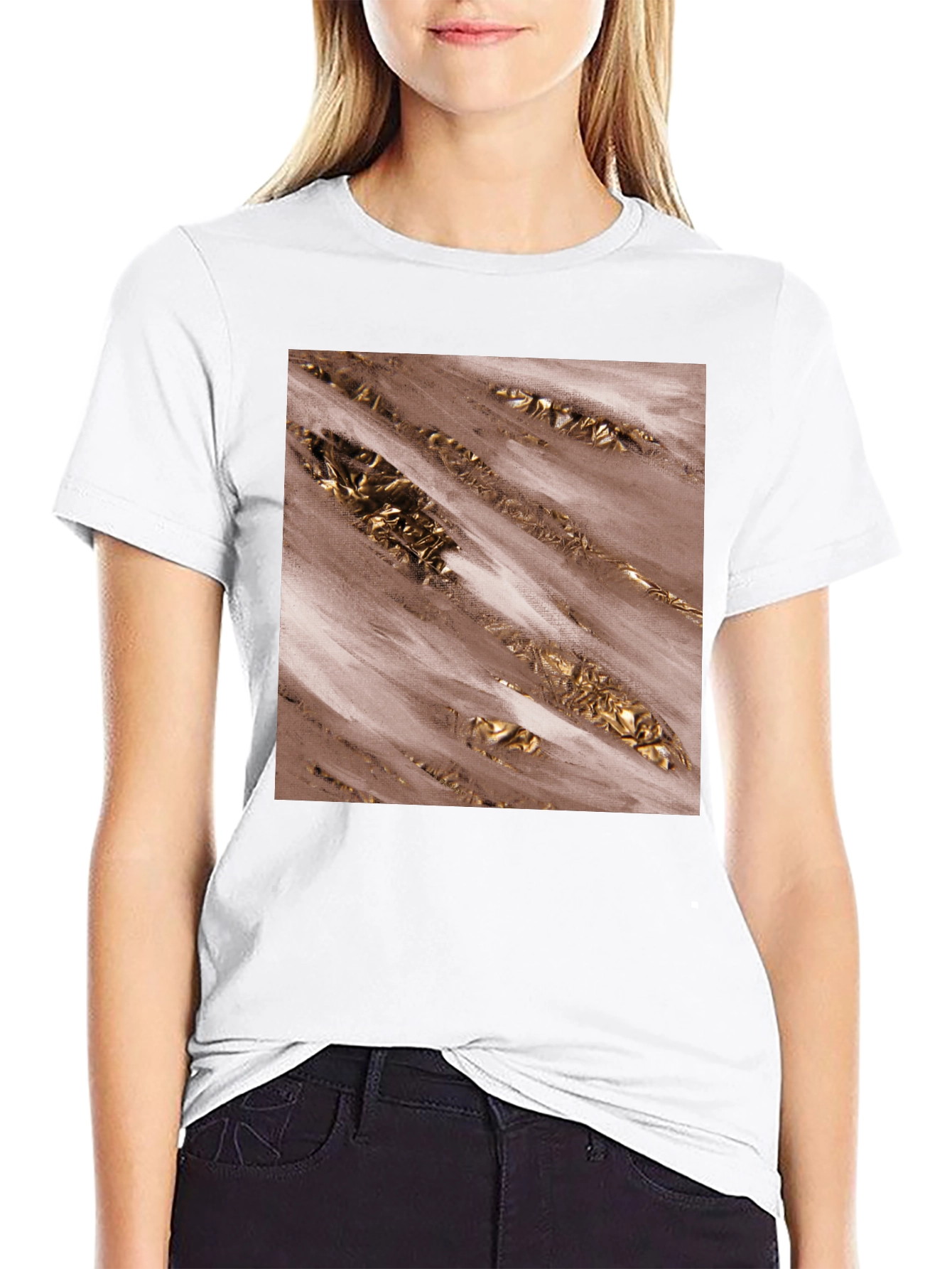 Modern Abstract Gold Foil Print Black Tee