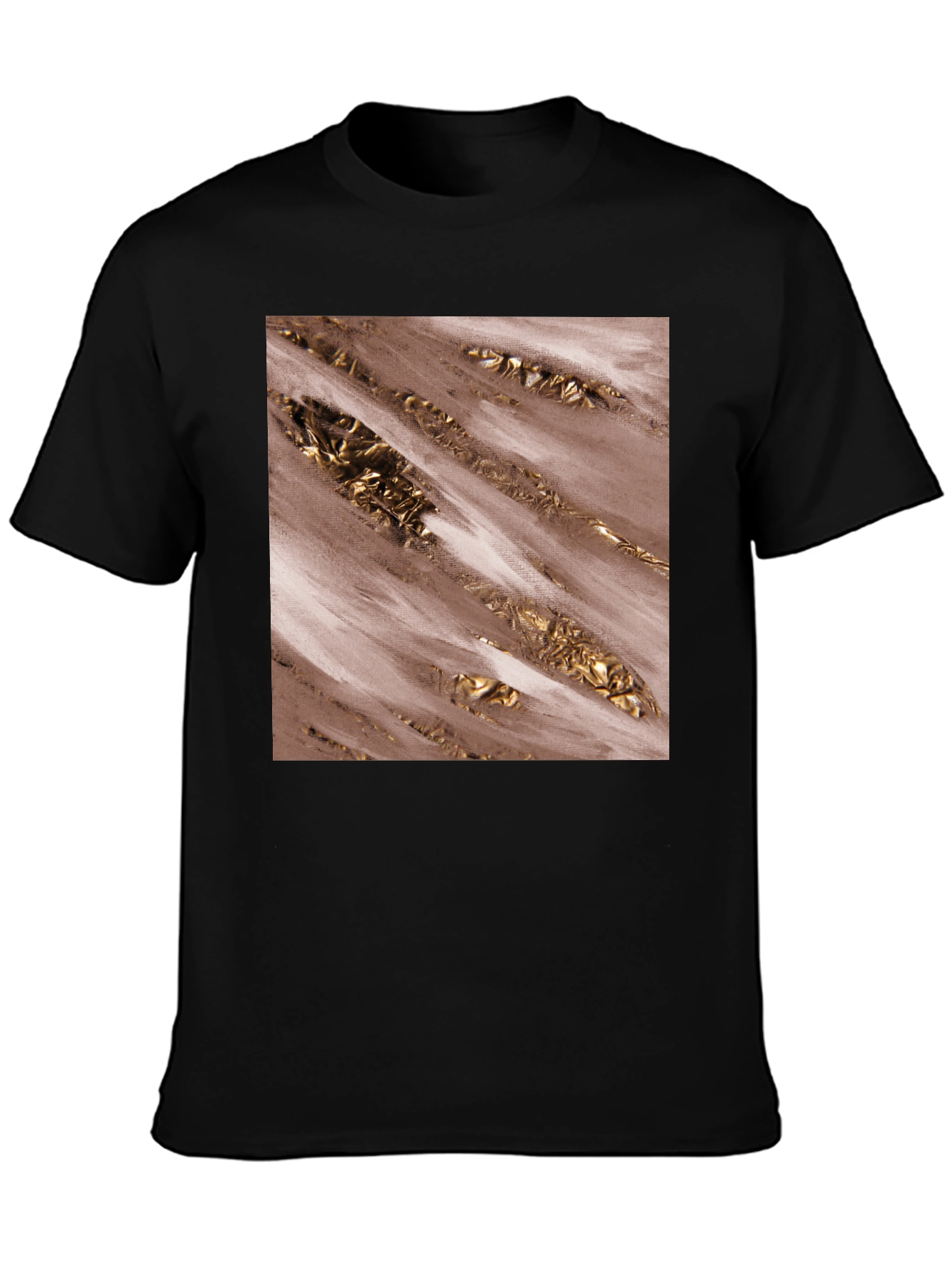 Modern Abstract Gold Foil Print Black Tee