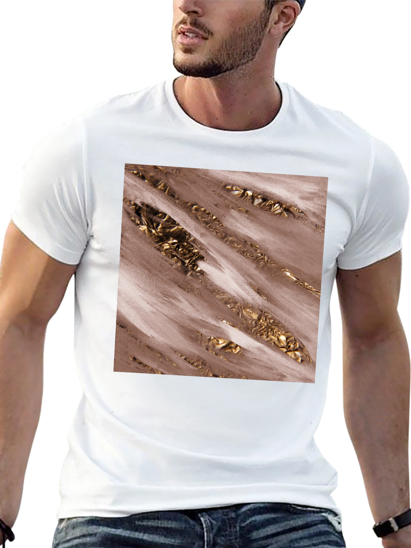 Modern Abstract Gold Foil Print Black Tee