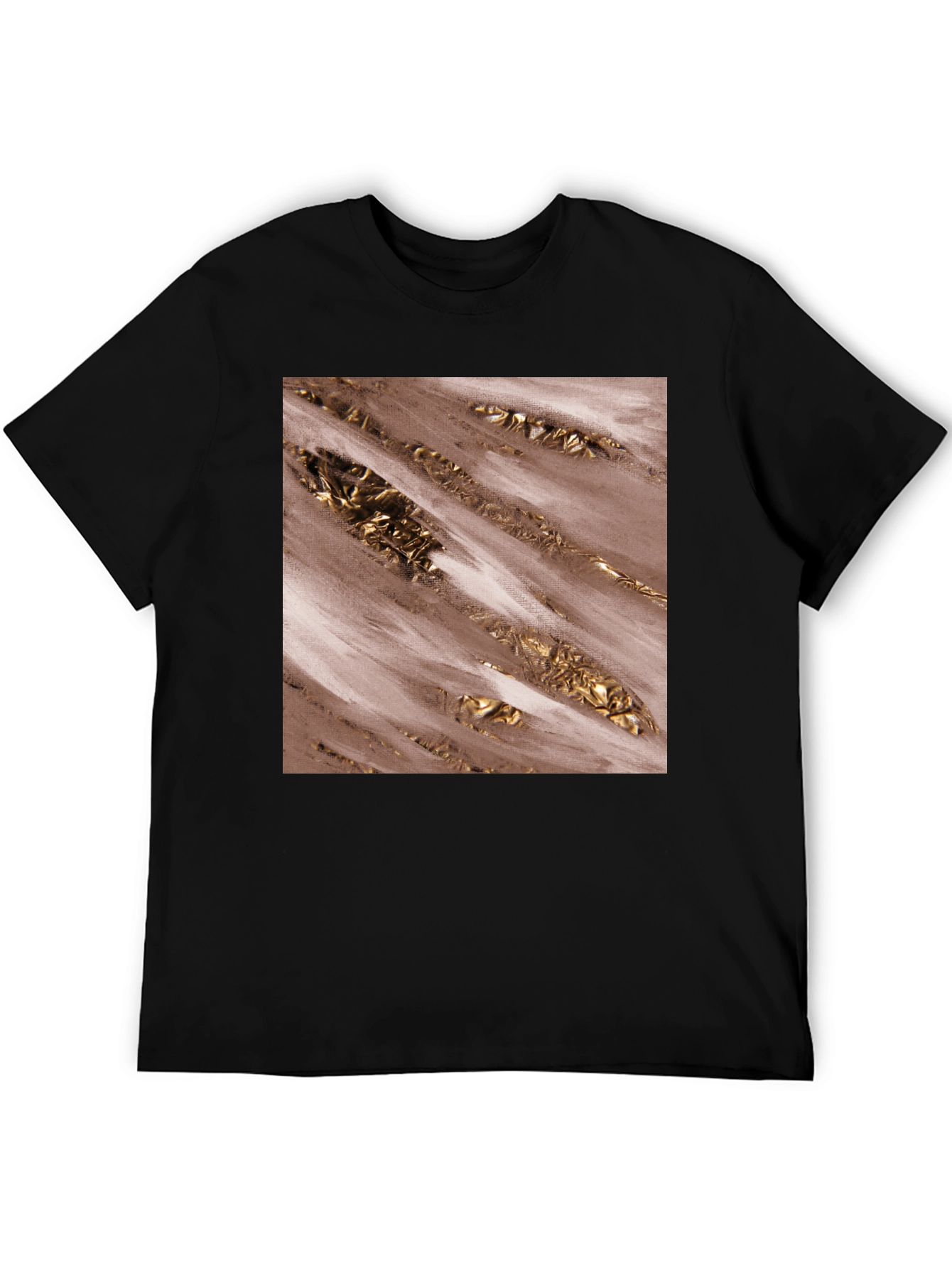 Modern Abstract Gold Foil Print Black Tee