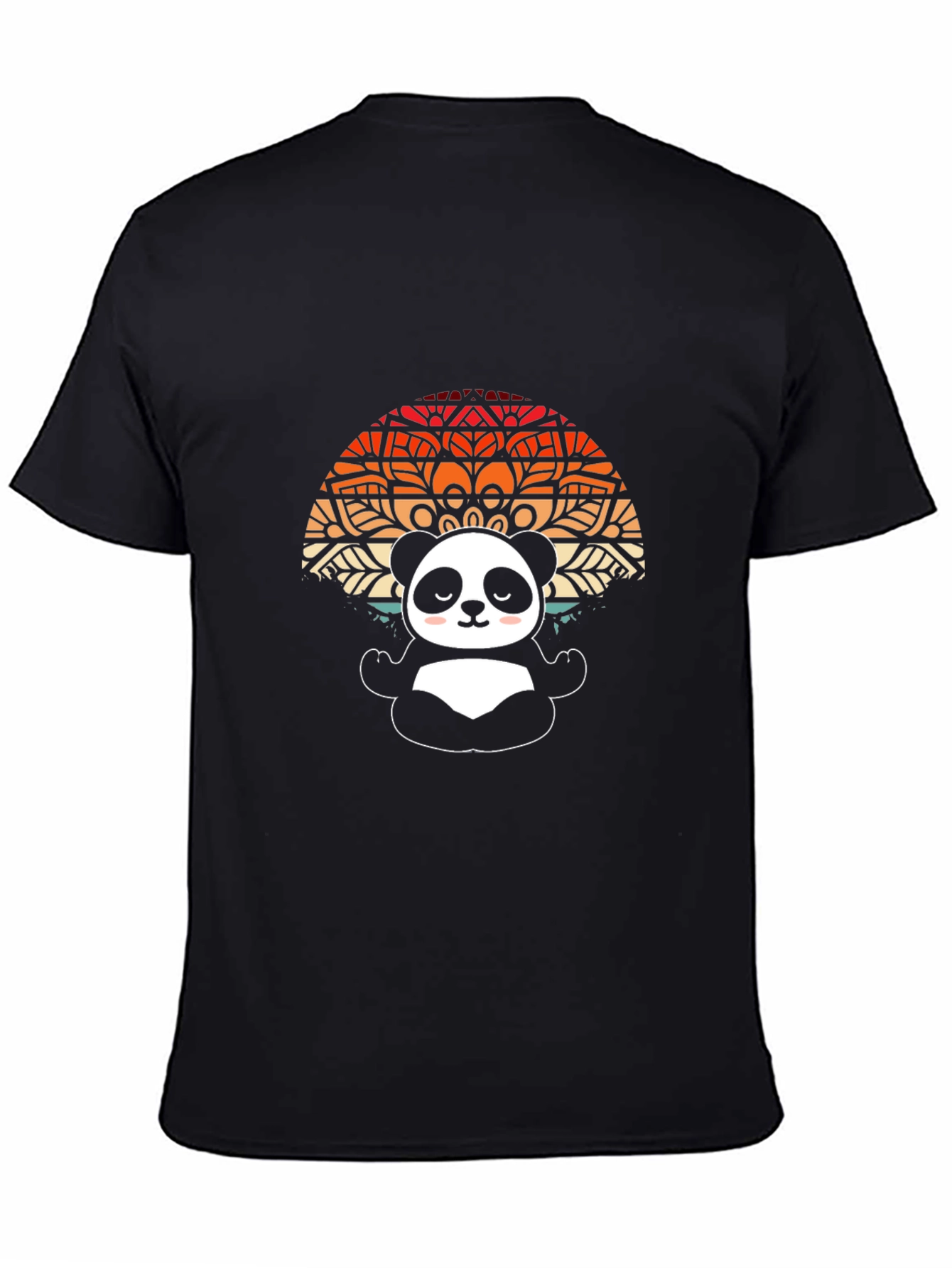Cute Meditating Panda Mandala Black T-Shirt