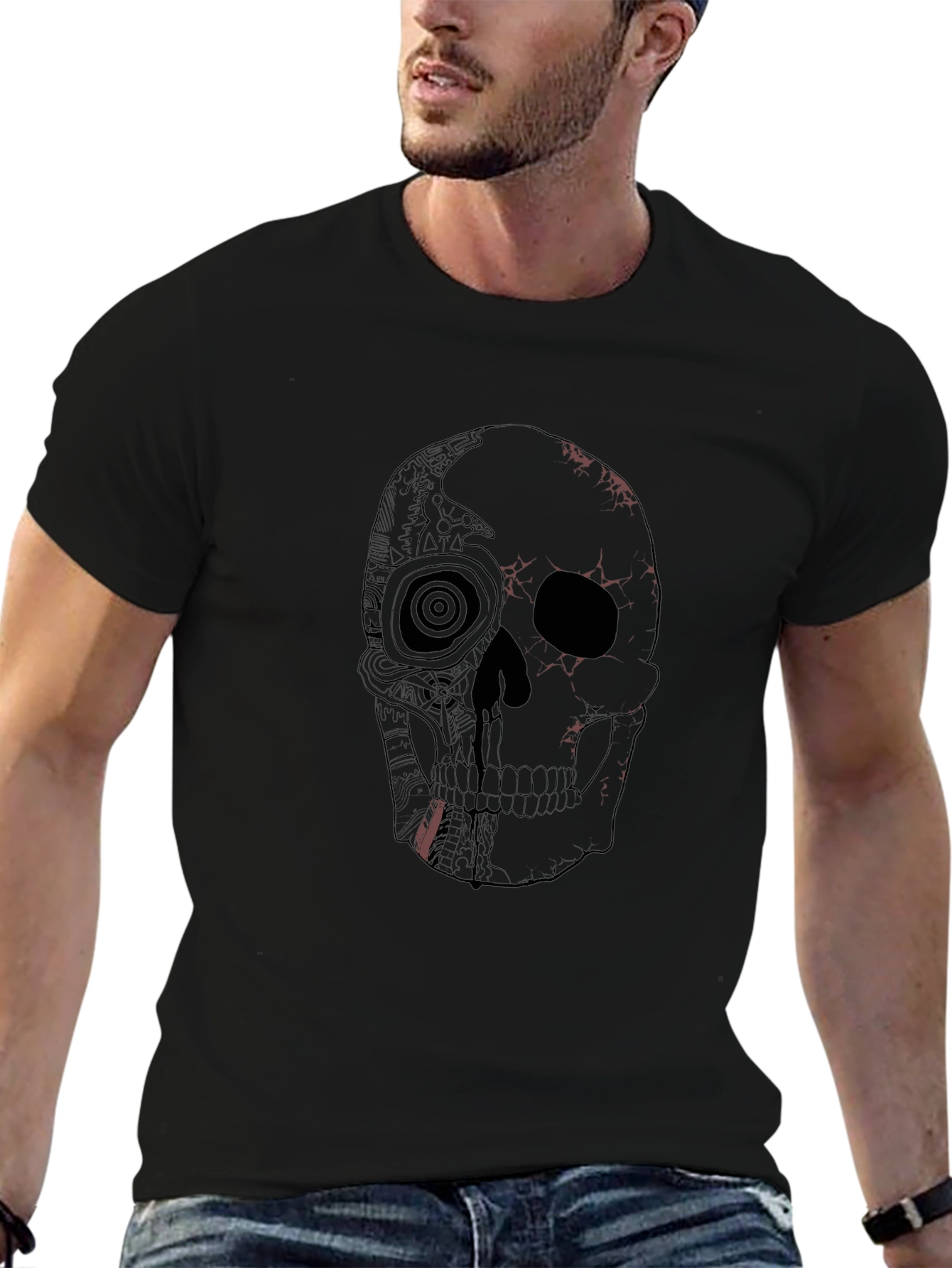 Skull Graphic Tee - Black Cotton Short Sleeve