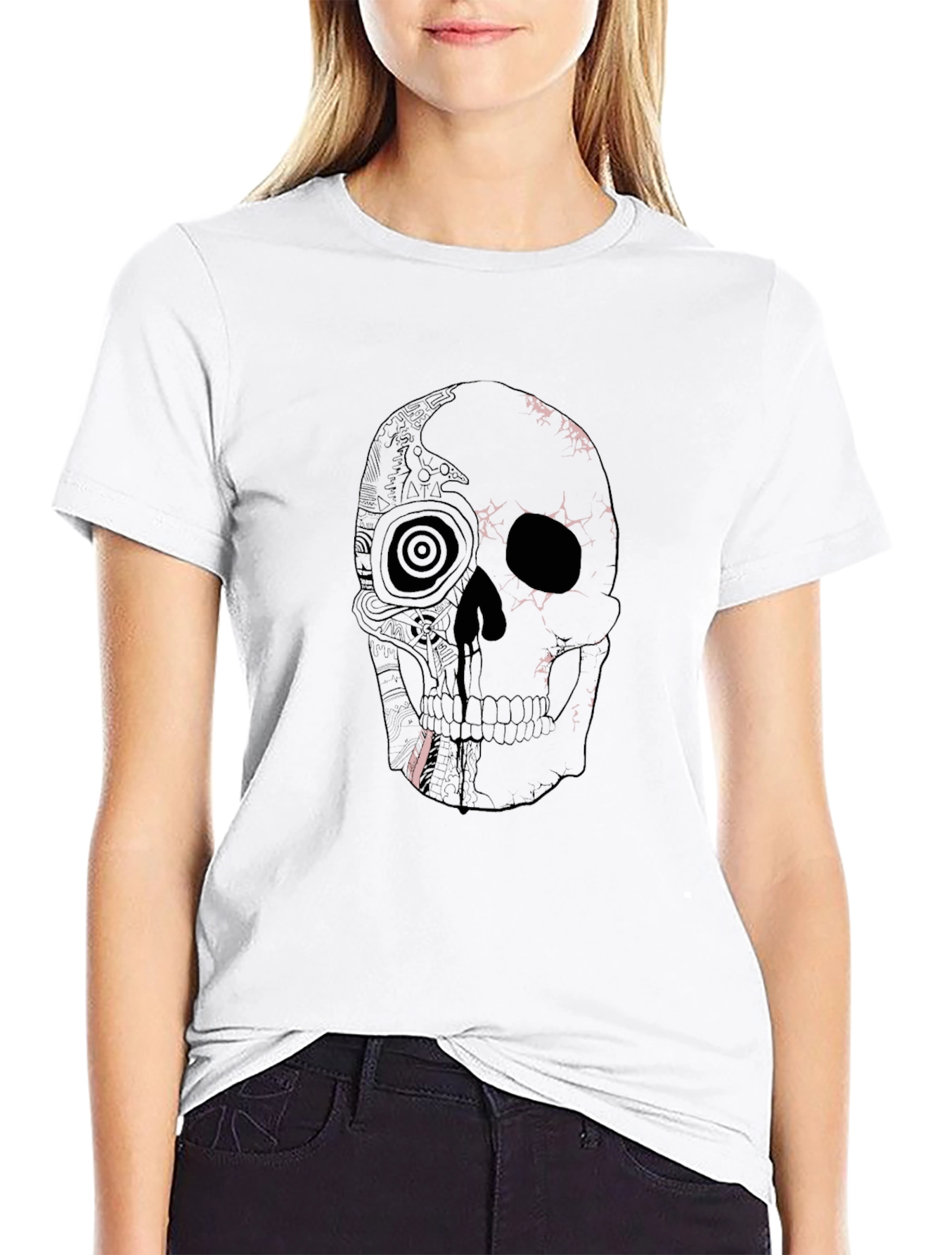 Skull Graphic Tee - Black Cotton Short Sleeve