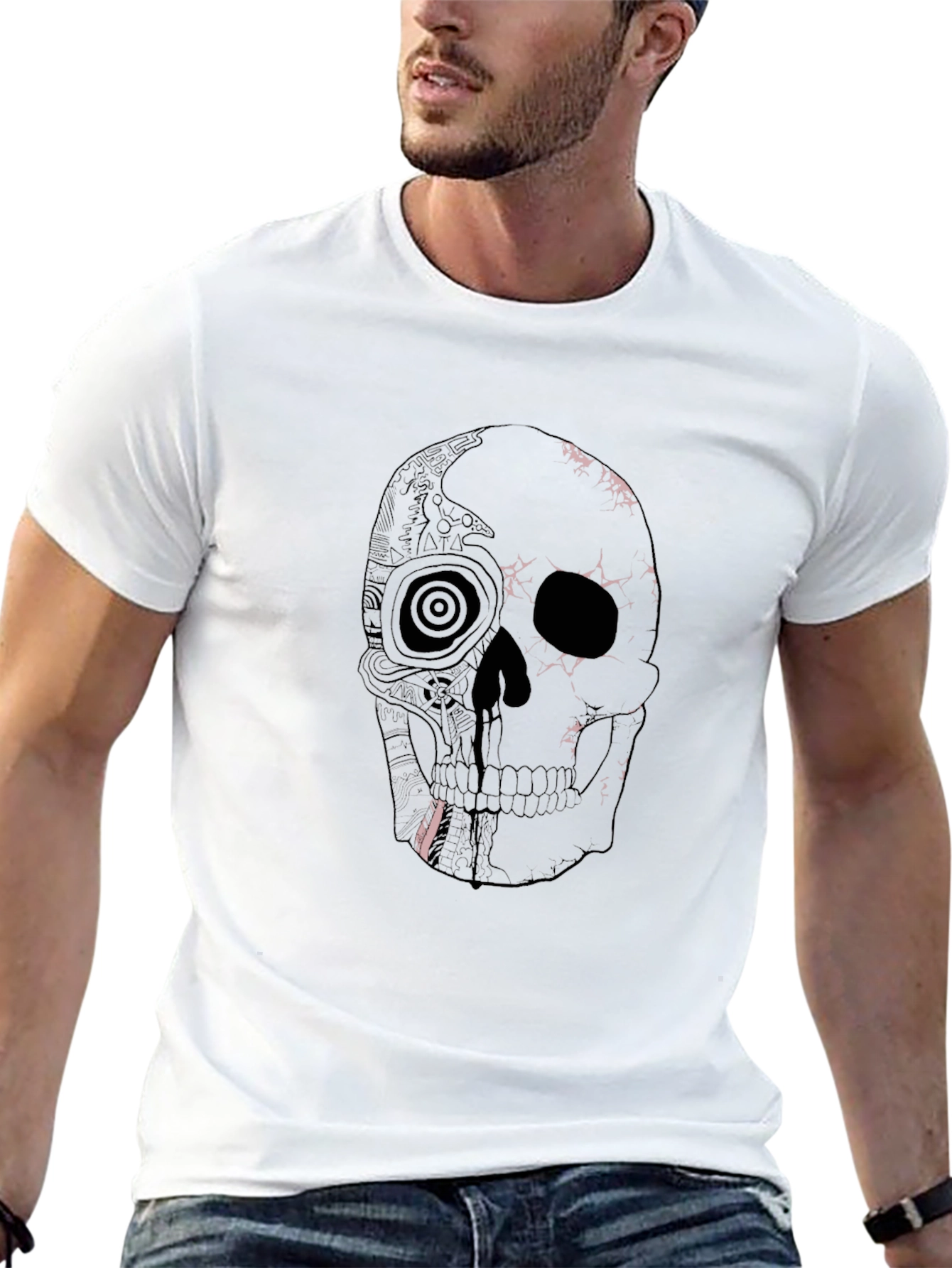 Skull Graphic Tee - Black Cotton Short Sleeve