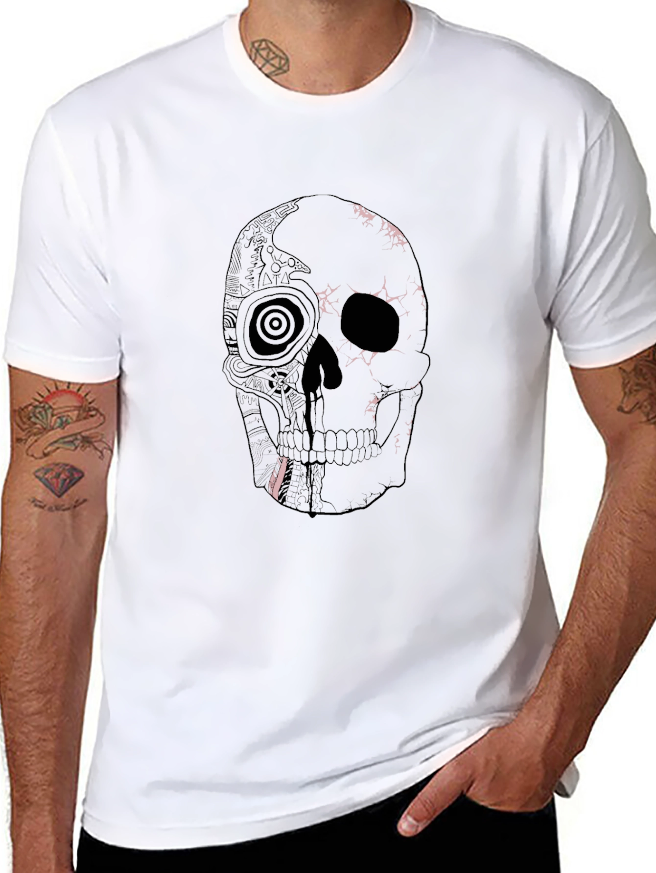 Skull Graphic Tee - Black Cotton Short Sleeve