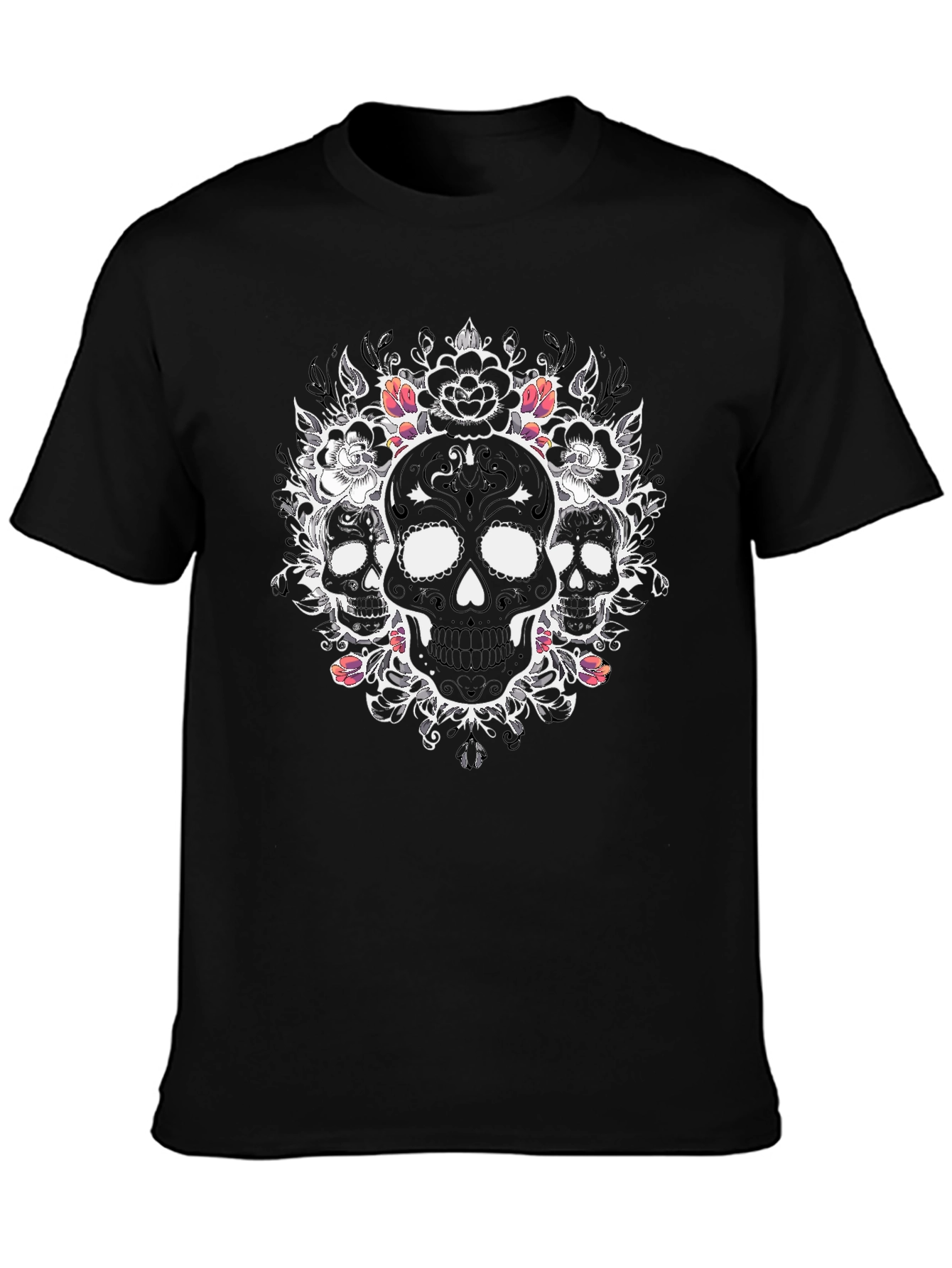 Skull Floral Graphic Tee - Mens Black T-Shirt