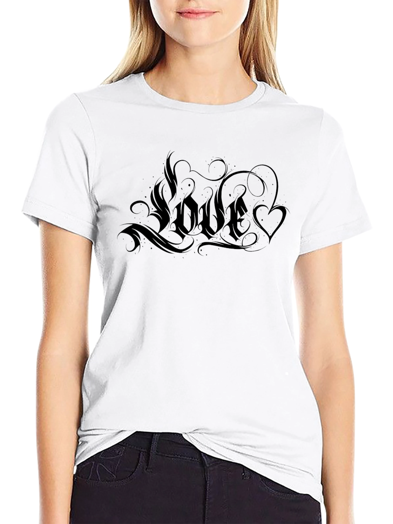 Love Graphic Tee - Black Crew Neck Casual Shirt