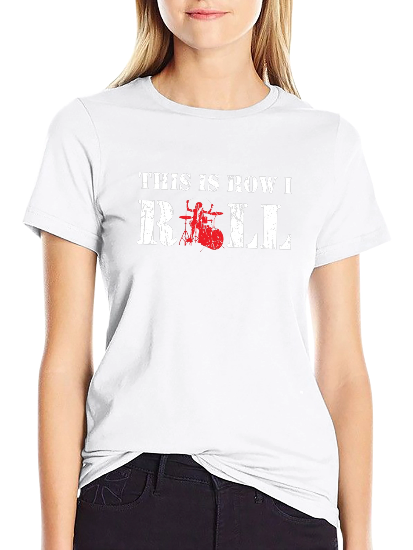 Row I Roll Black T-Shirt - Drummer Design