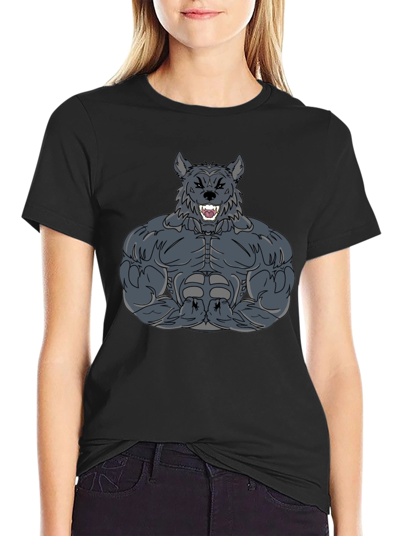Muscle Wolf Graphic Tee - Black Cotton T-Shirt