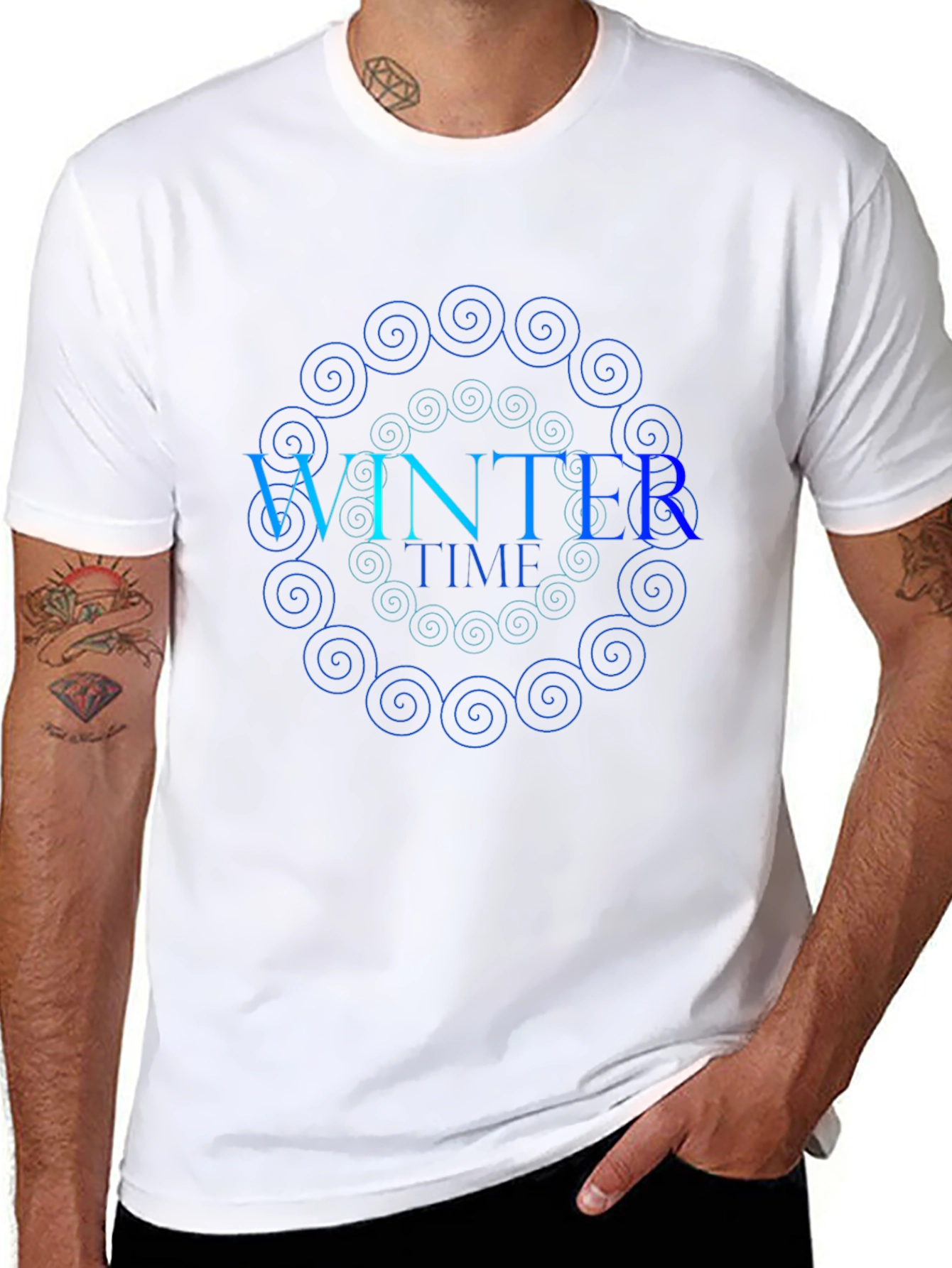 Winter Time Spiral Graphic Black T-Shirt