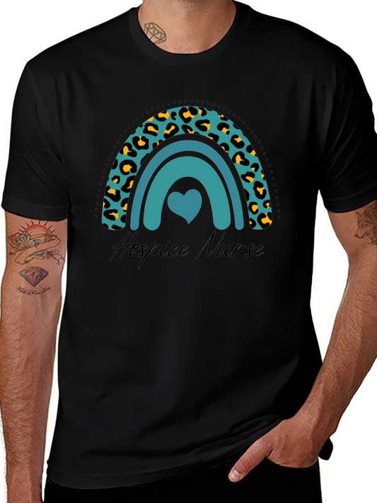 Hospice Nurse Rainbow Leopard Print Graphic T-Shirt