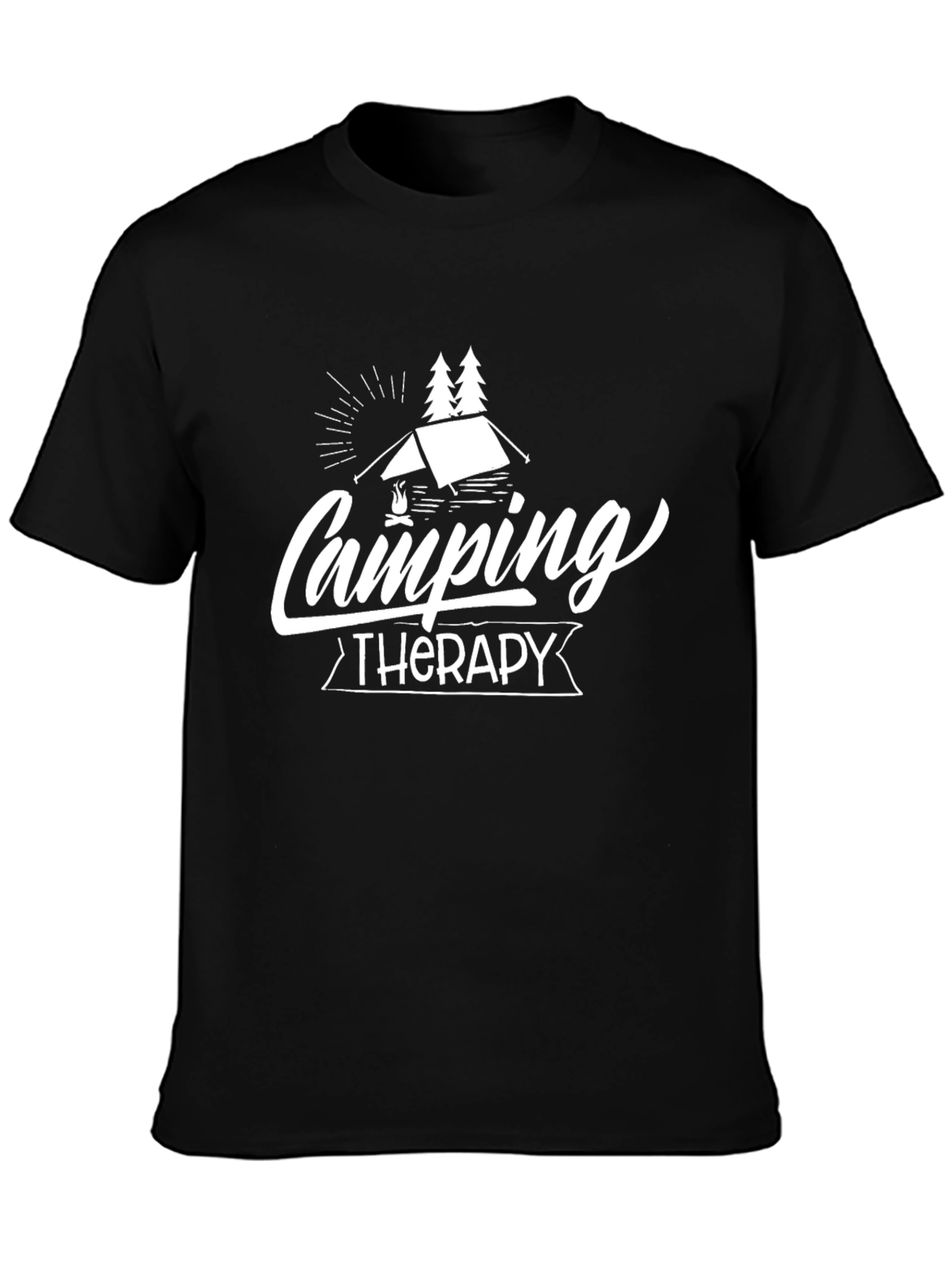 Camping Therapy Graphic Tee - Black Cotton T-Shirt