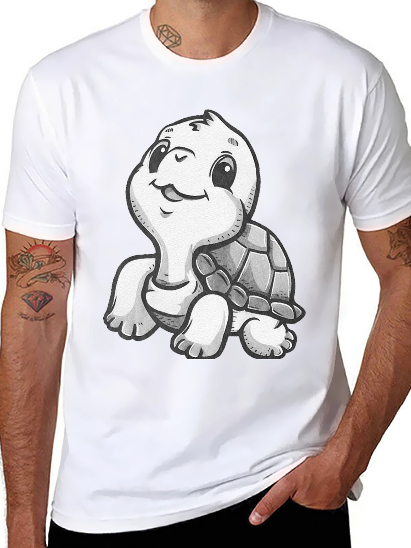 Cute Turtle Graphic T-Shirt - Black