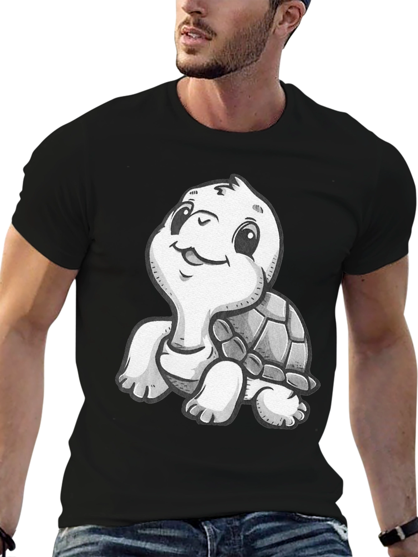 Cute Turtle Graphic T-Shirt - Black