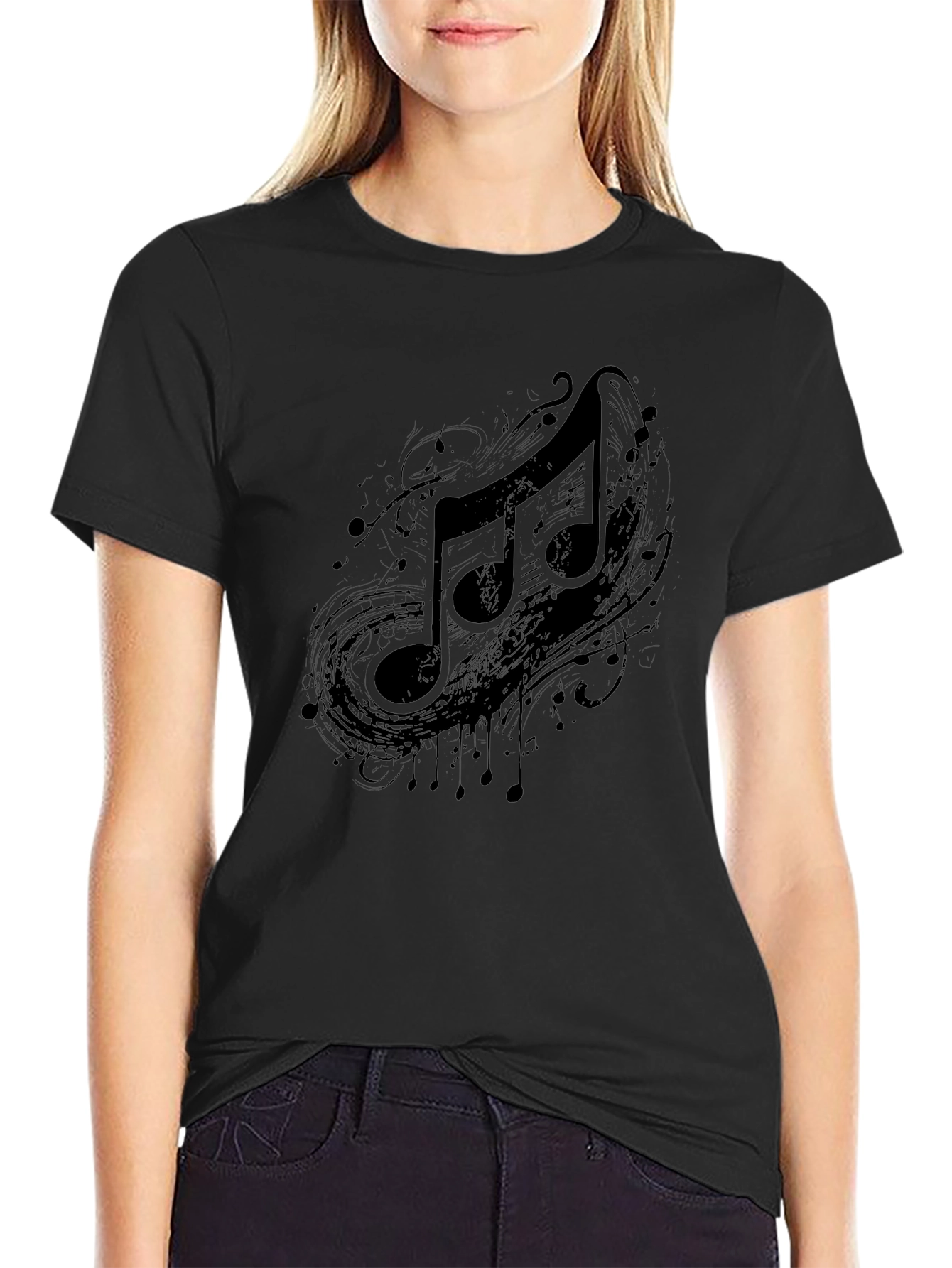 Musical Note Graphic Black T-Shirt