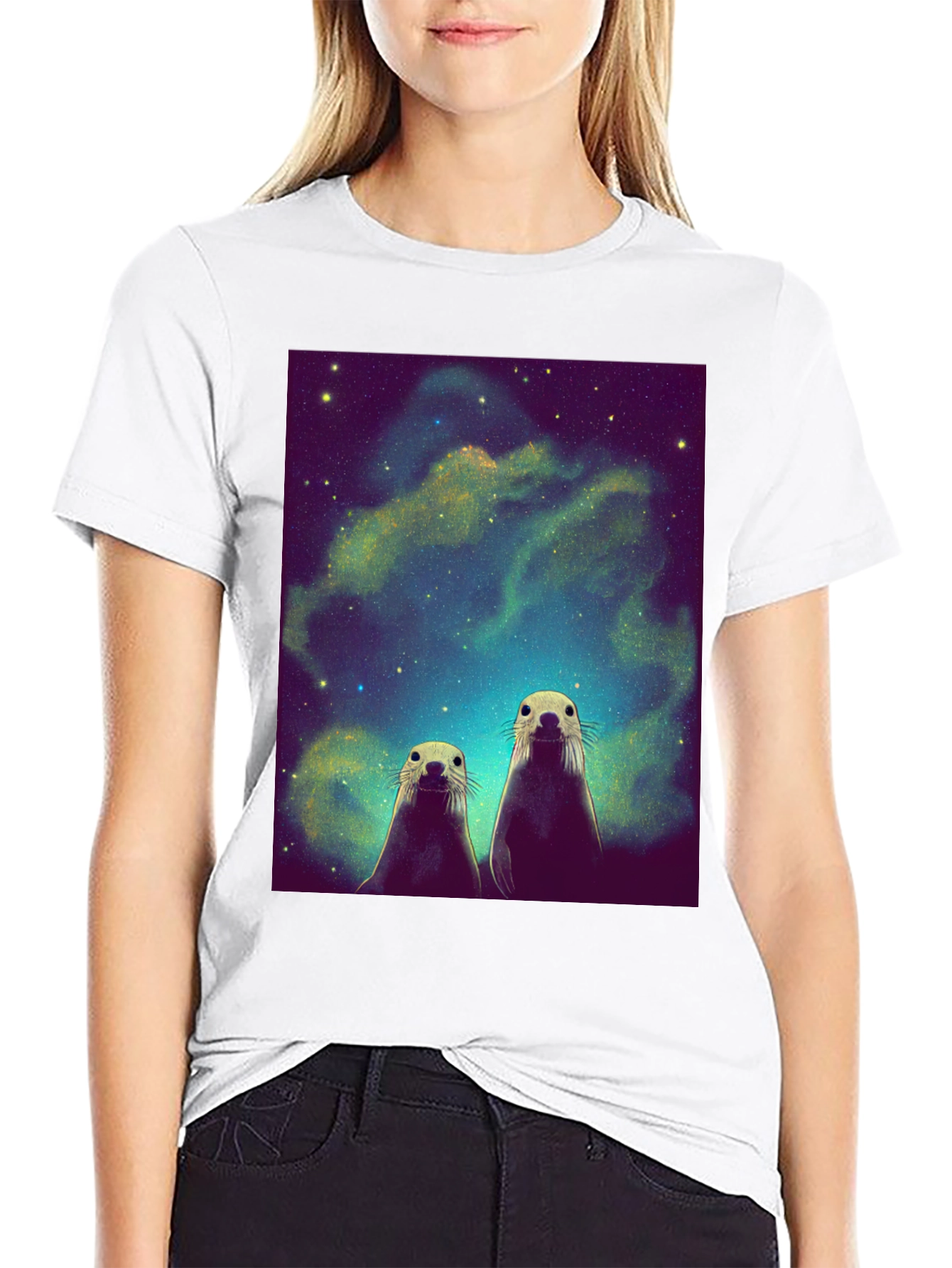 Space Otters Black T-Shirt