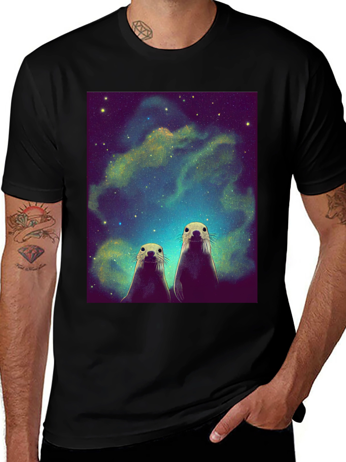 Space Otters Black T-Shirt