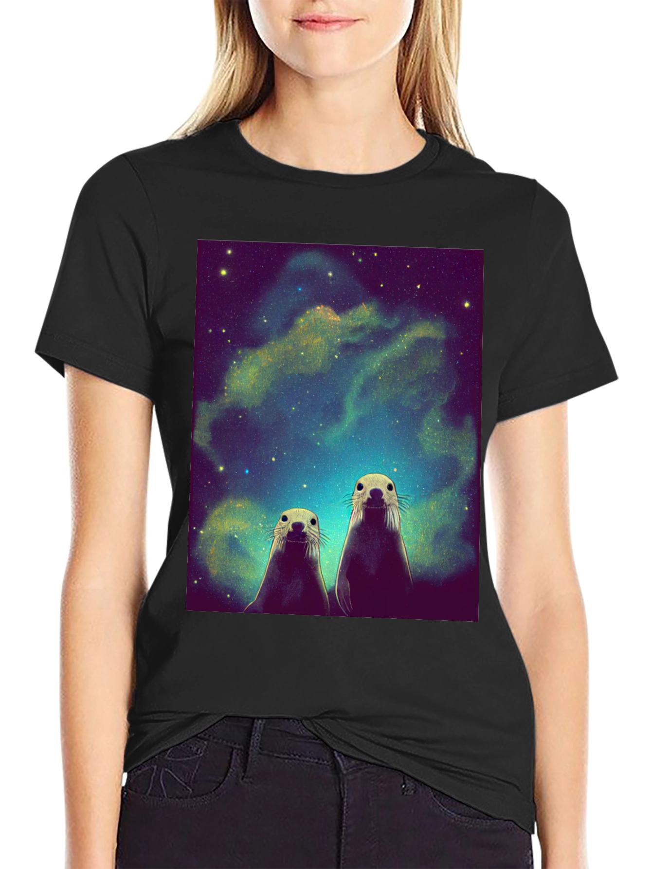 Space Otters Black T-Shirt