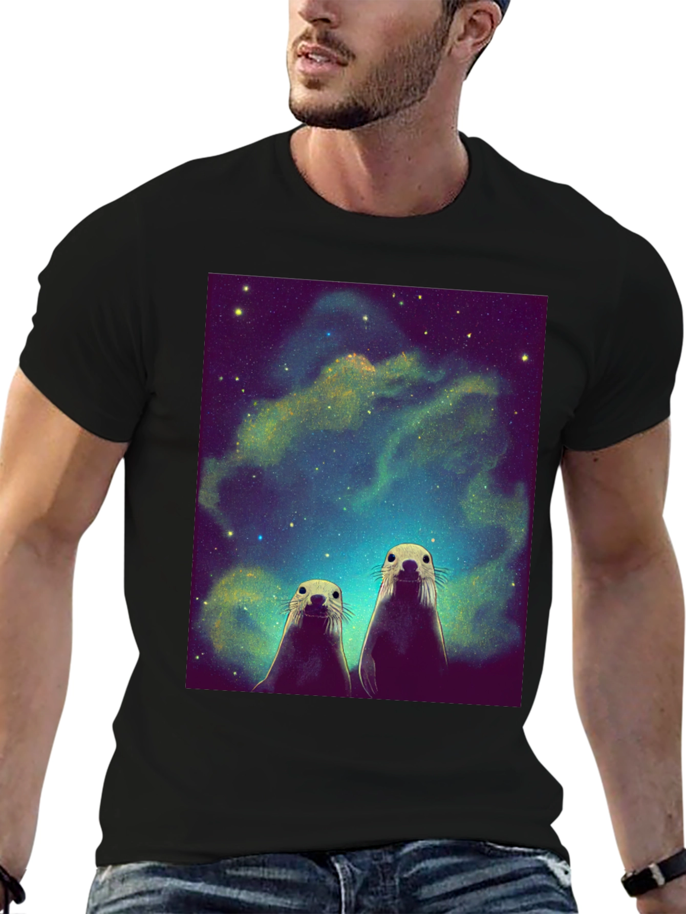 Space Otters Black T-Shirt