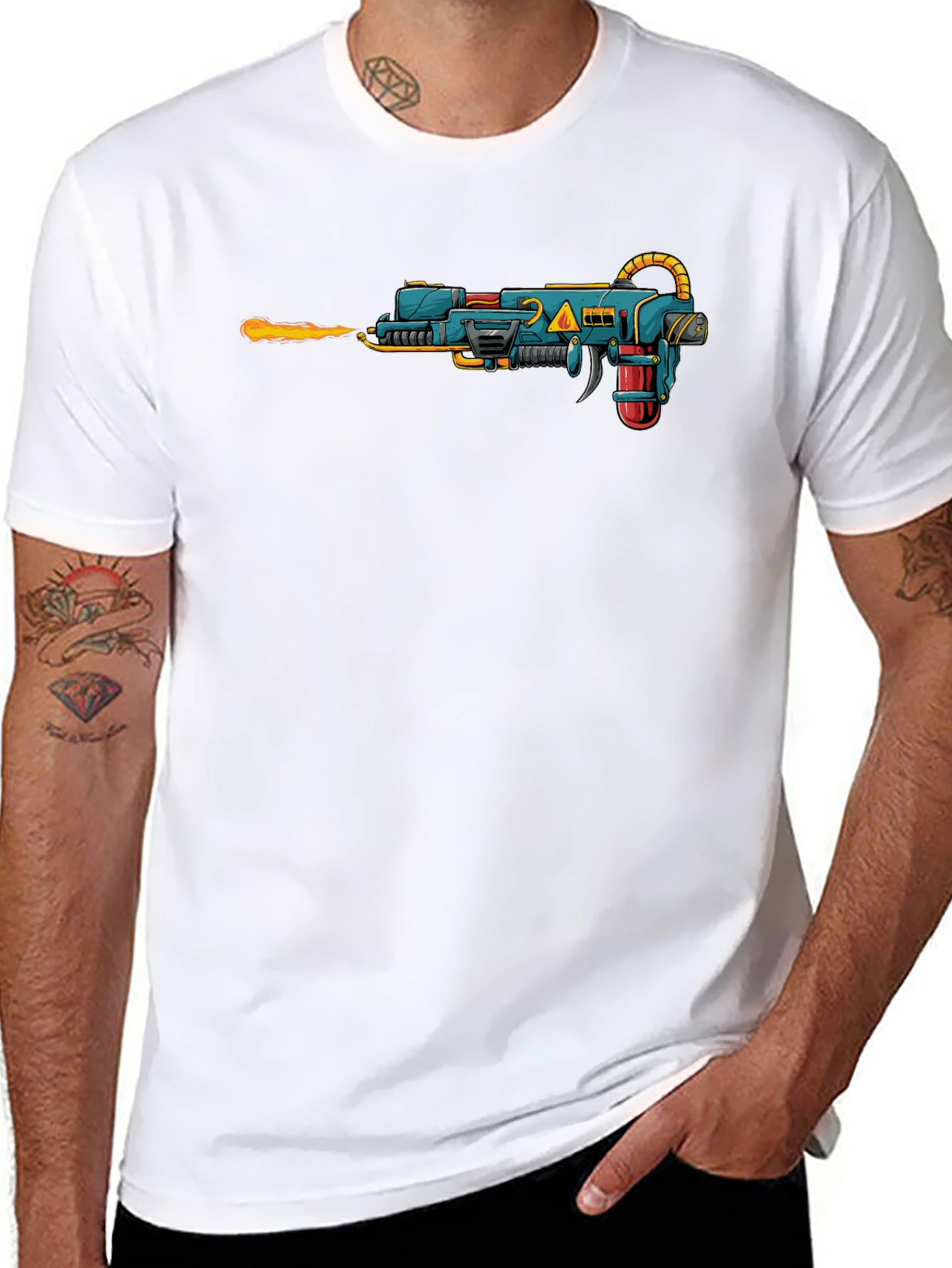 Sci-Fi Ray Gun Graphic Tee - Black Cotton T-Shirt