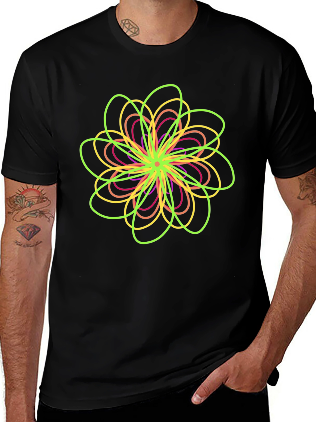 Abstract Floral Graphic Tee - Black