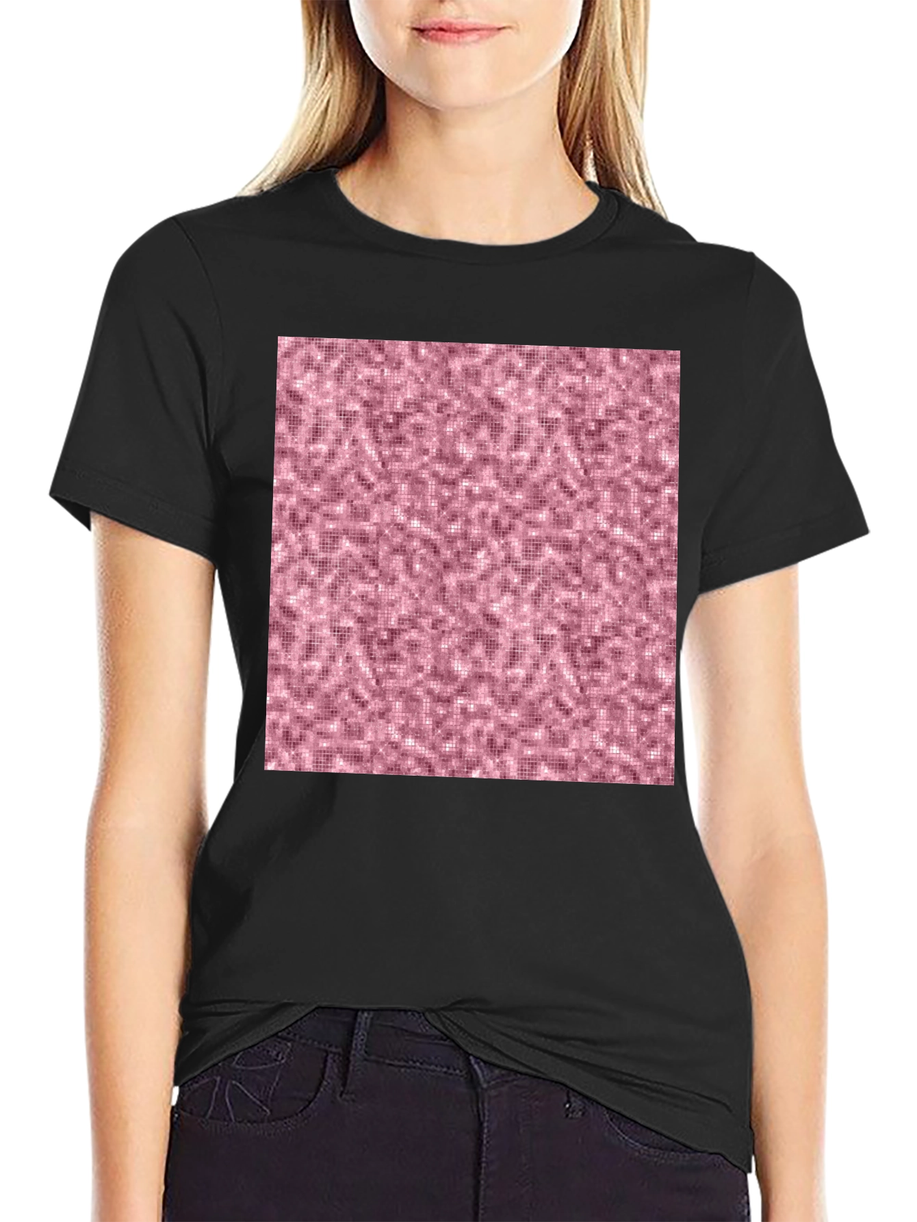 Stylish Black T-Shirt with Abstract Pink Pattern