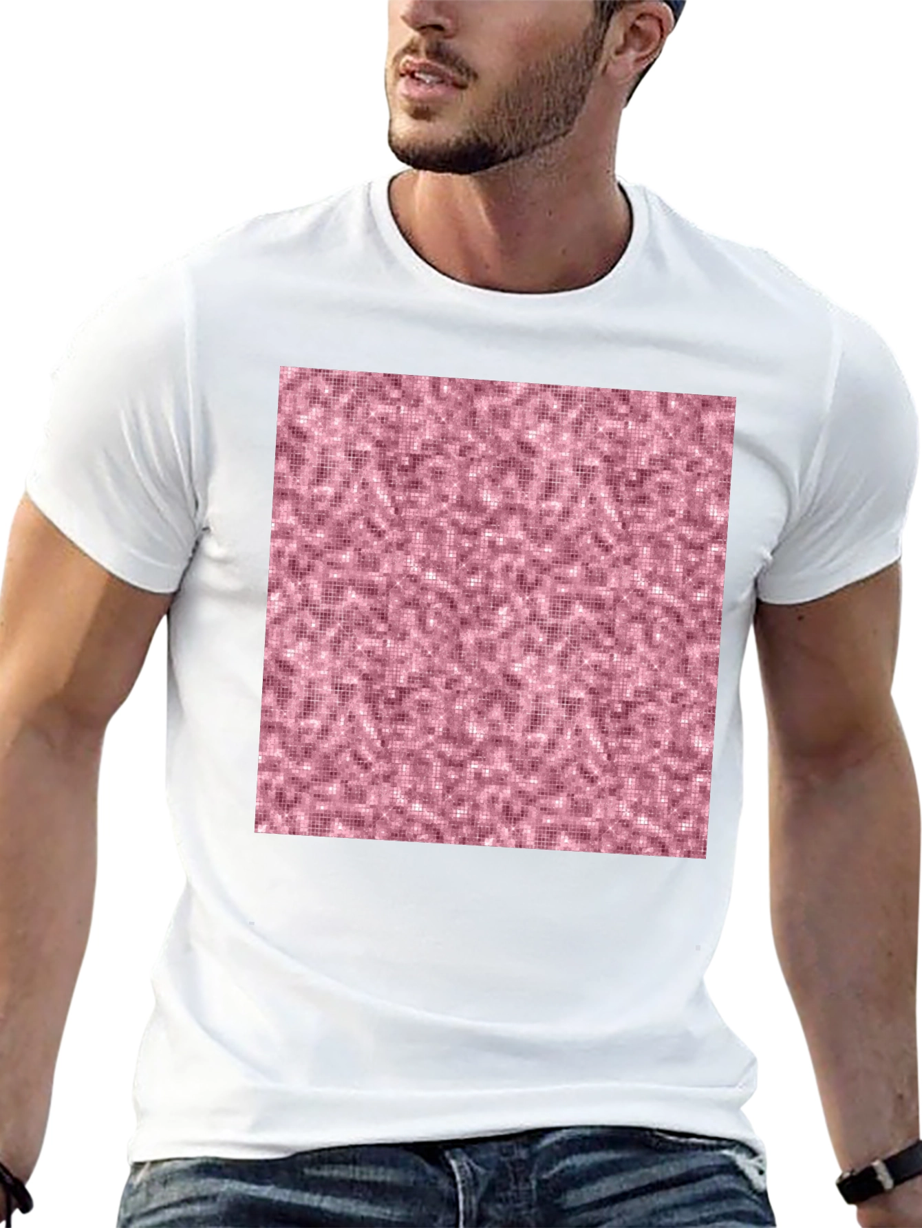 Stylish Black T-Shirt with Abstract Pink Pattern