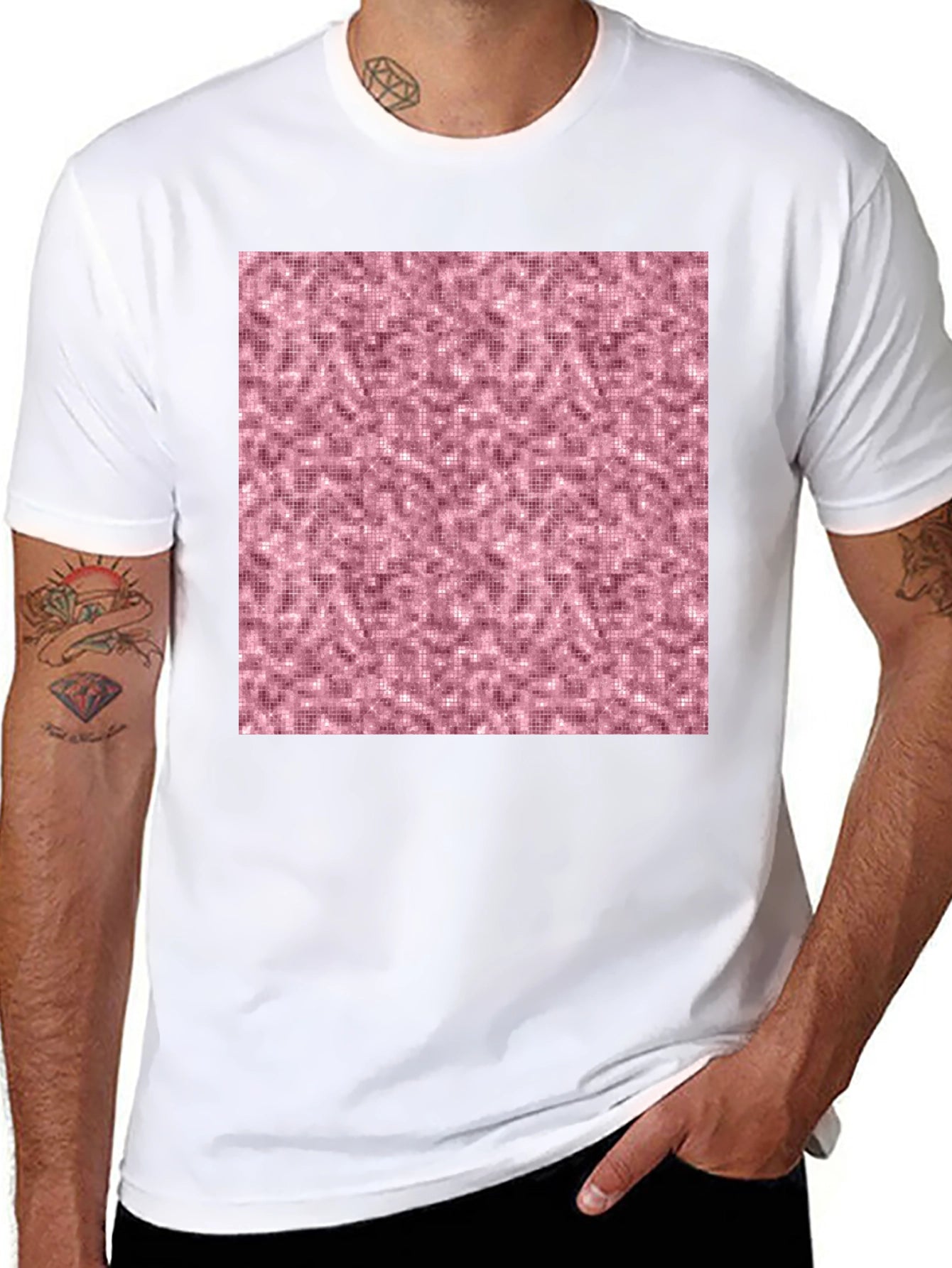 Stylish Black T-Shirt with Abstract Pink Pattern