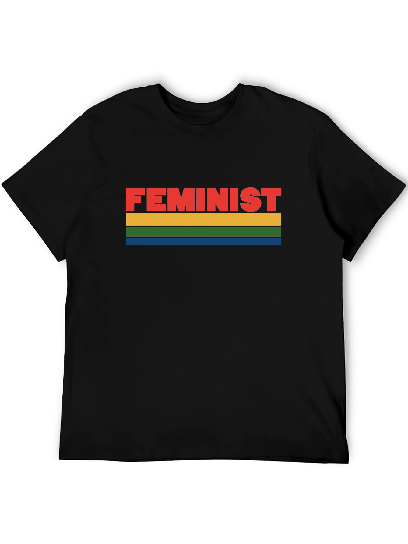 Feminist Rainbow Striped Graphic Tee - Black