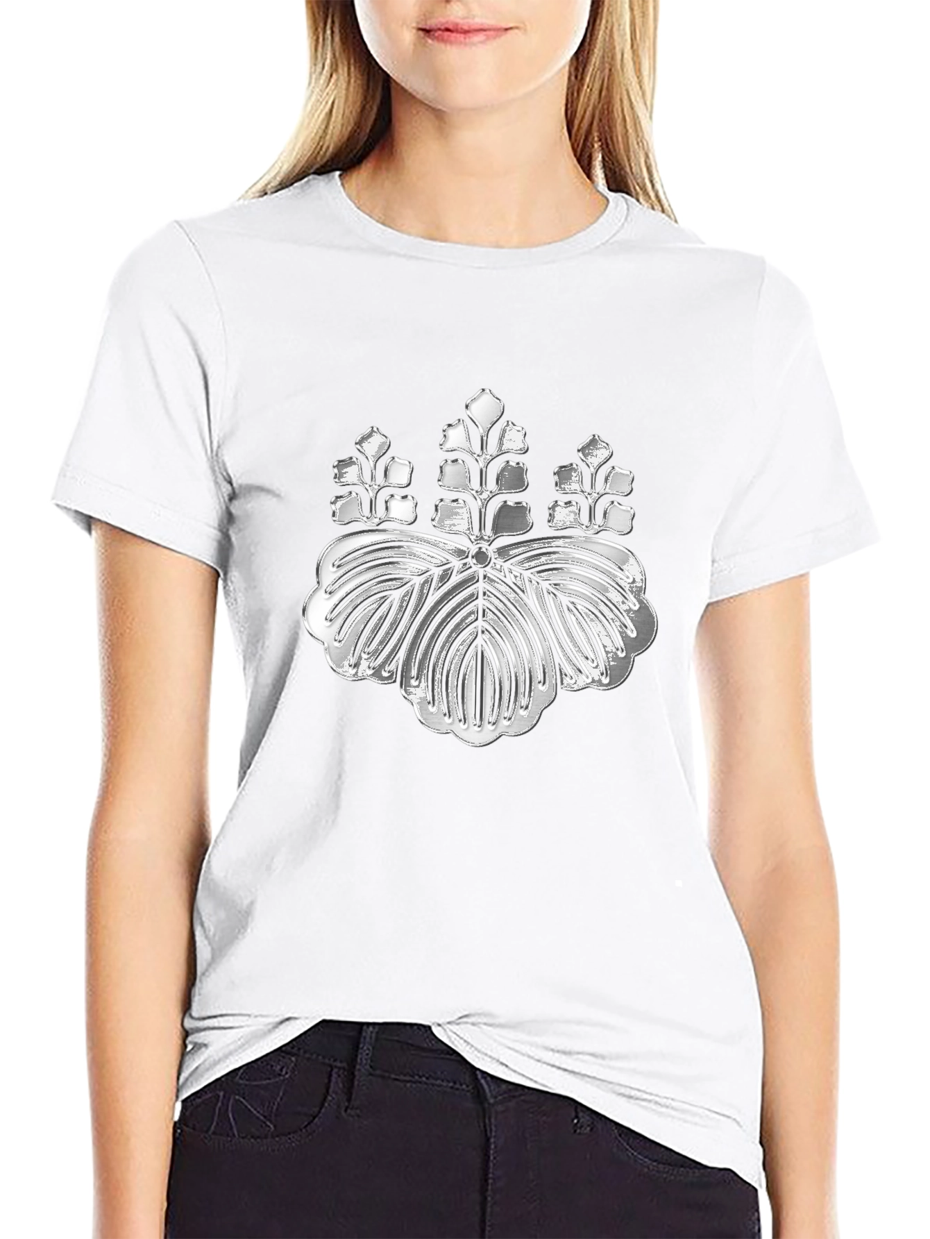 Silver Japanese Kamon Crest Black T-Shirt