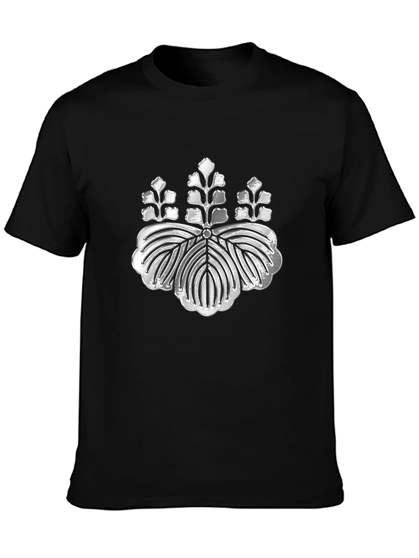 Silver Japanese Kamon Crest Black T-Shirt