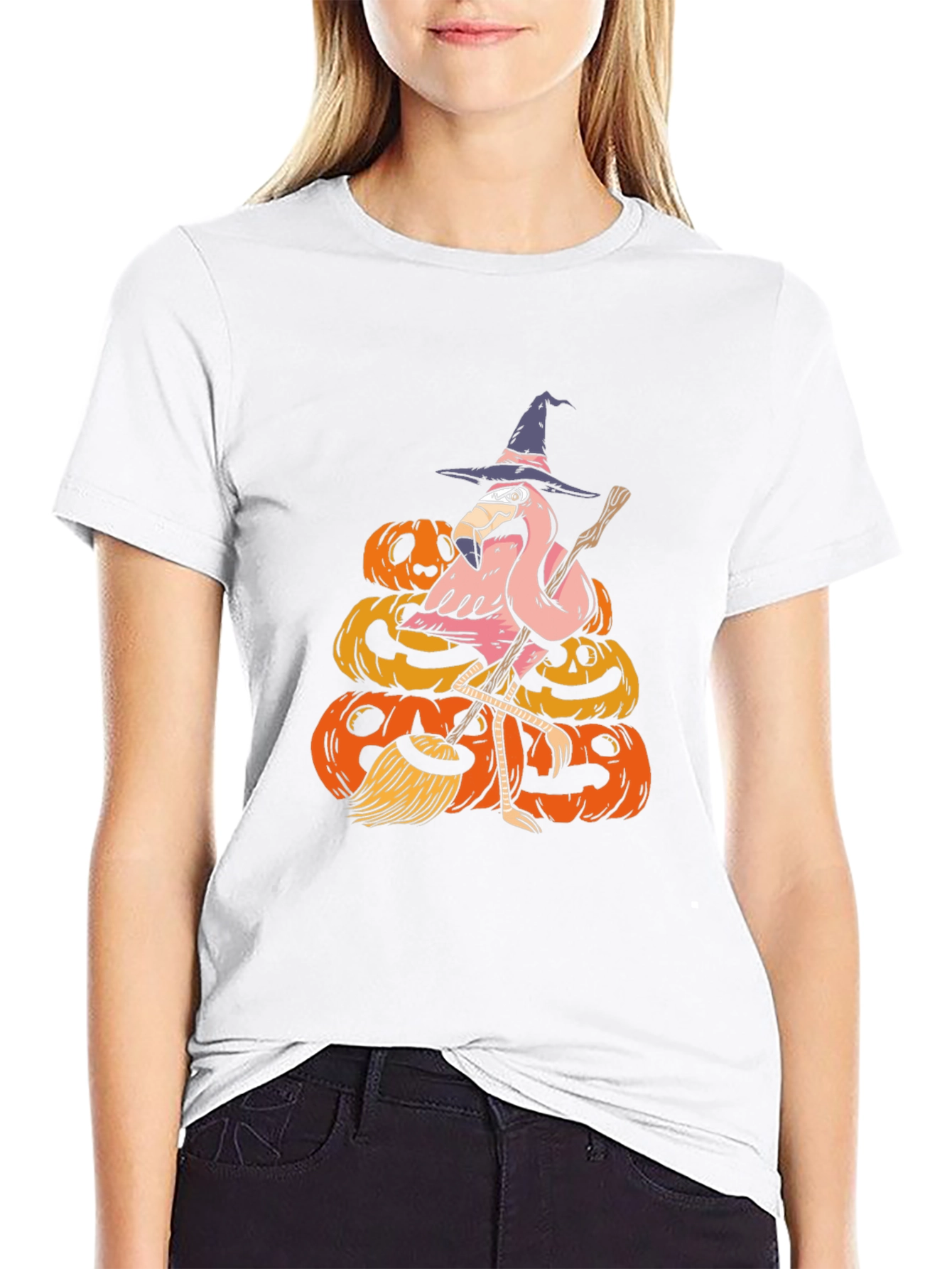 Halloween Flamingo Witch T-Shirt