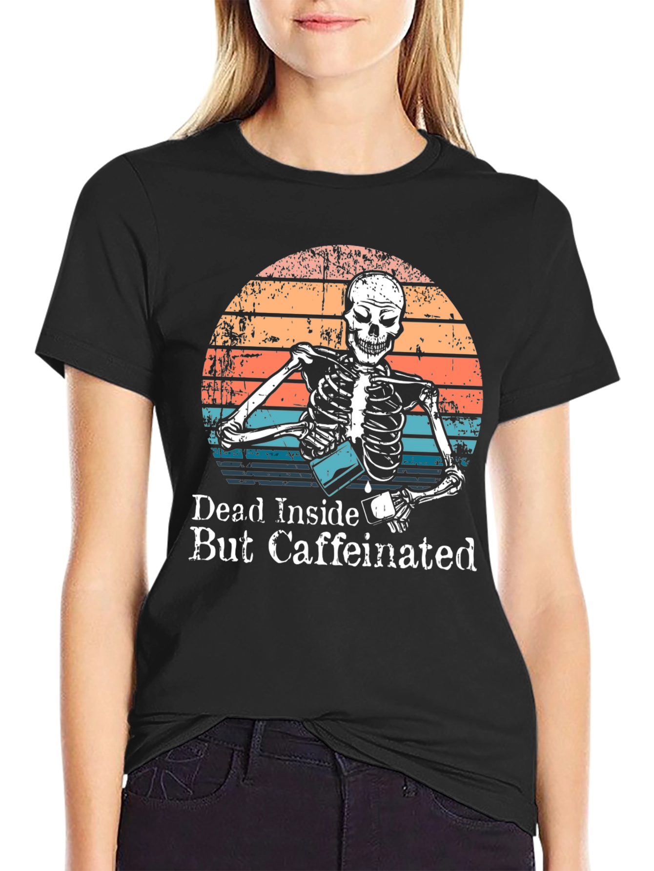 Dead Inside But Caffeinated Skeleton Graphic Tee