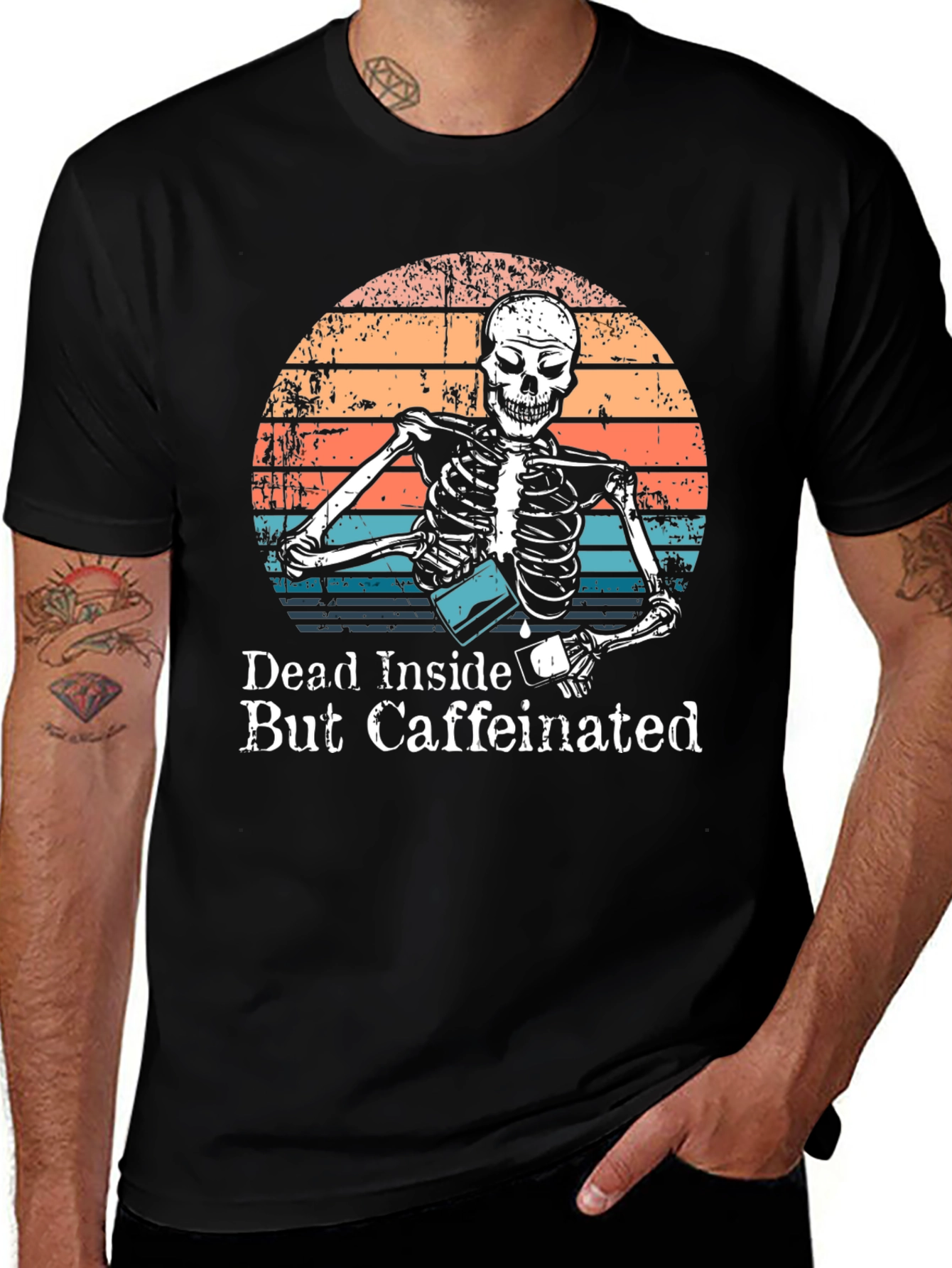 Dead Inside But Caffeinated Skeleton Graphic Tee