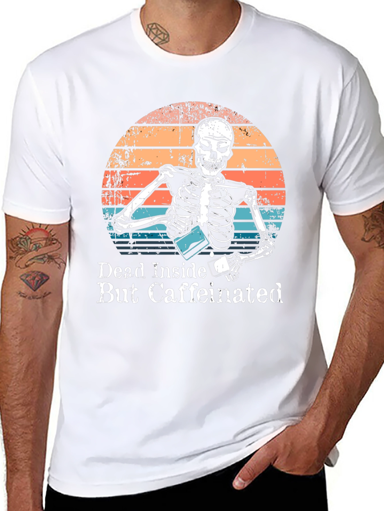 Dead Inside But Caffeinated Skeleton Graphic Tee