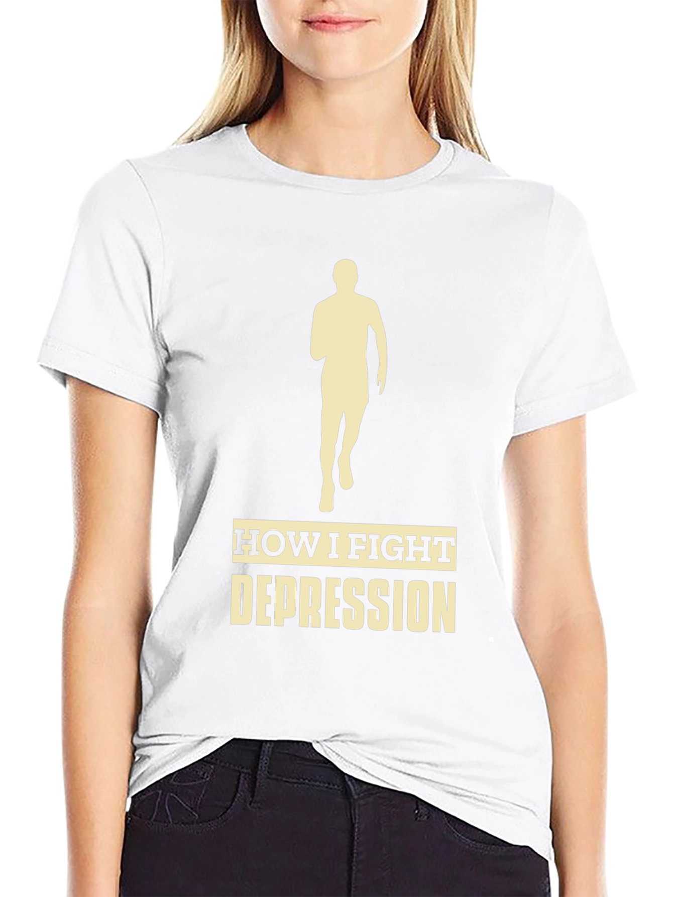 Fight Depression Tee - Running Silhouette Motivation Shirt